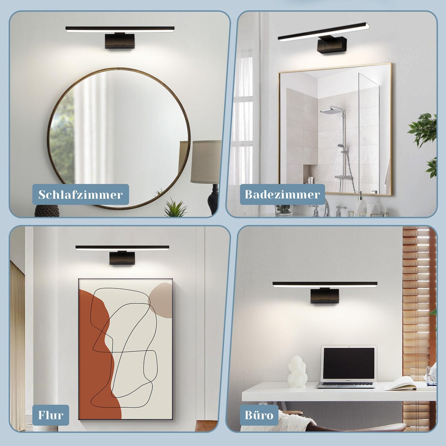 ZMH Spiegellampe LED Spiegelleuchte Bad - 40CM Badezimmer Schwarz Badlampe Wand Wasserdicht IP44 Wandlampe Modern Neutralwei? 4000K Wei? Wandleuchte f¨¹r Keller K¨¹che Badschrank