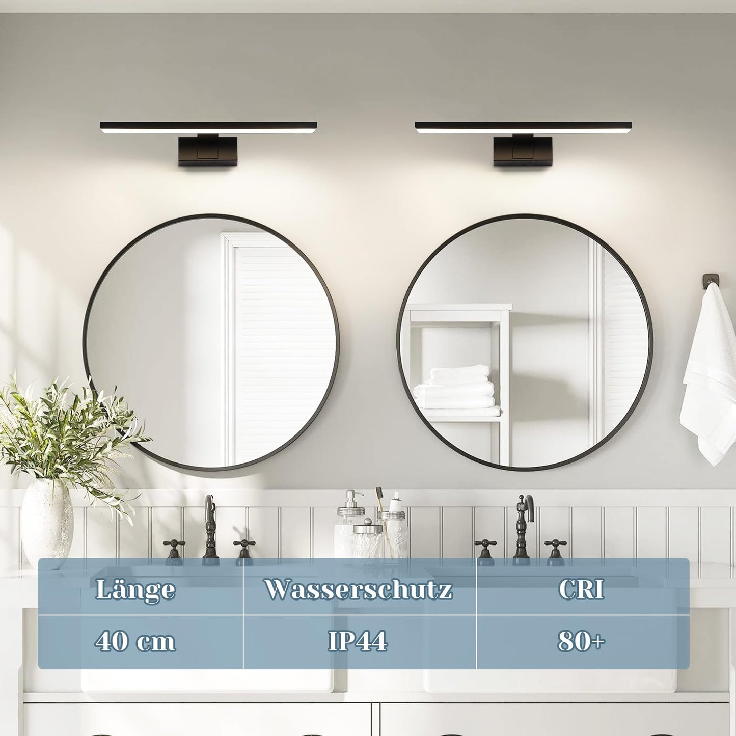 ZMH Spiegellampe LED Spiegelleuchte Bad - 40CM Badezimmer Schwarz Badlampe Wand Wasserdicht IP44 Wandlampe Modern Neutralwei? 4000K Wei? Wandleuchte f¨¹r Keller K¨¹che Badschrank