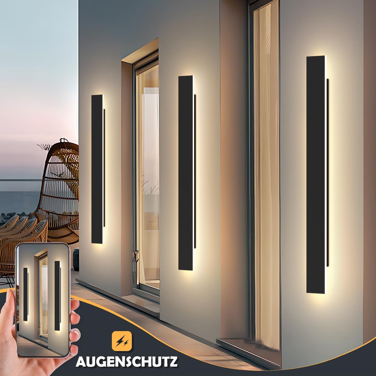 ZMH Wandlampe LED Wandleuchte Aussen: 100CM Au?enlampe 26W 4000K Au?enleuchte Wand Modern Schwarz Au?enwandleuchte IP65 Wasserdicht Lang Flurlampe Innen f¨¹r Badezimmer Flur Treppenhaus Hauswand