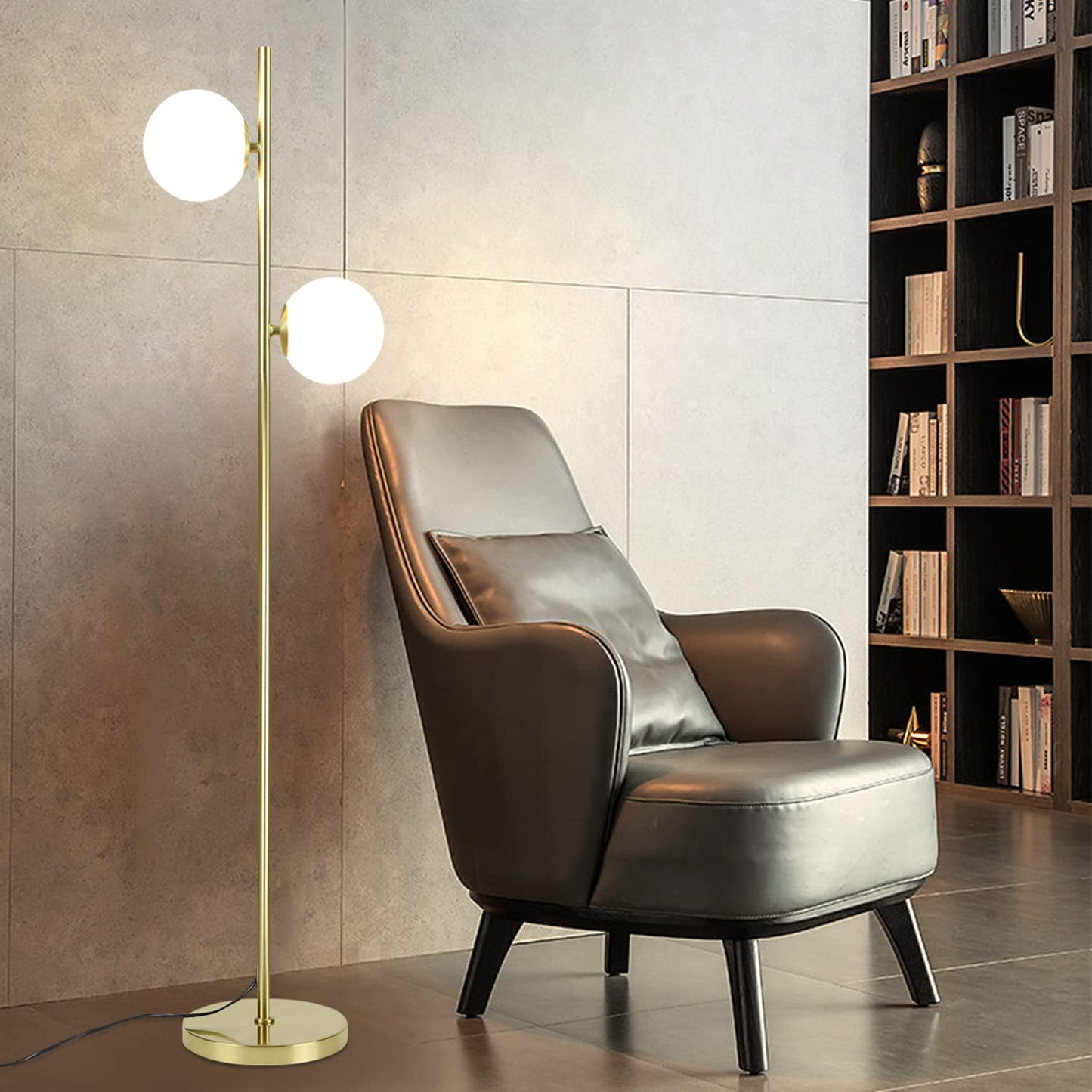 ZMH Stehlampe Wohnzimmer Modern Stehleuchte - Gold Design Standleuchte E27 Fassung Standlampe mit Fu?schalter Bettlampe Glas-Lampenschirm Leselampe f¨¹r Schlafzimmer-166cm(Leuchtmittel nicht inkl.)