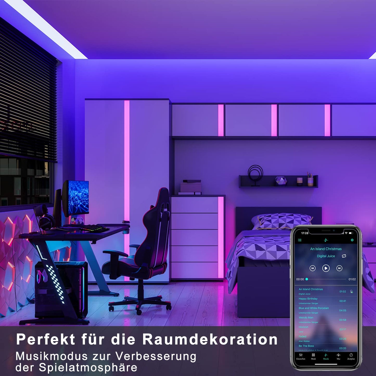 ZMH Led Streifen 10M RGB LED Strip Bluetooth LED Lichterkette Selbstklebend mit APP und Fernbedienung Smart Lichtband Timer Lichtband Fernseher Musik Sync LED Band f¨¹r Zuhause Party