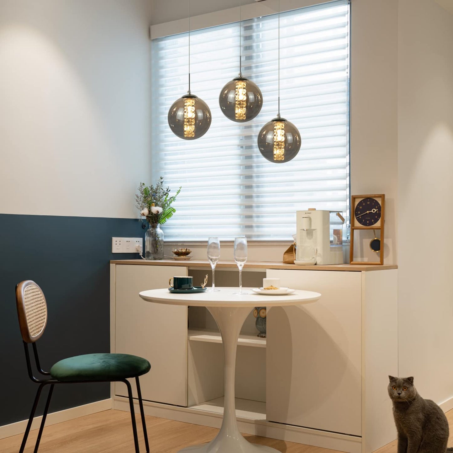 ZMH Pendelleuchte esstisch H?ngelampe Modern - Esszimmerlampe H?henverstellbar H?ngeleuchte 3-Flammig aus Glas Esstischlampe in Farbe Grau K¨¹chen Wohnzimmerlampe Schlafzimmerlampe Flurlampe
