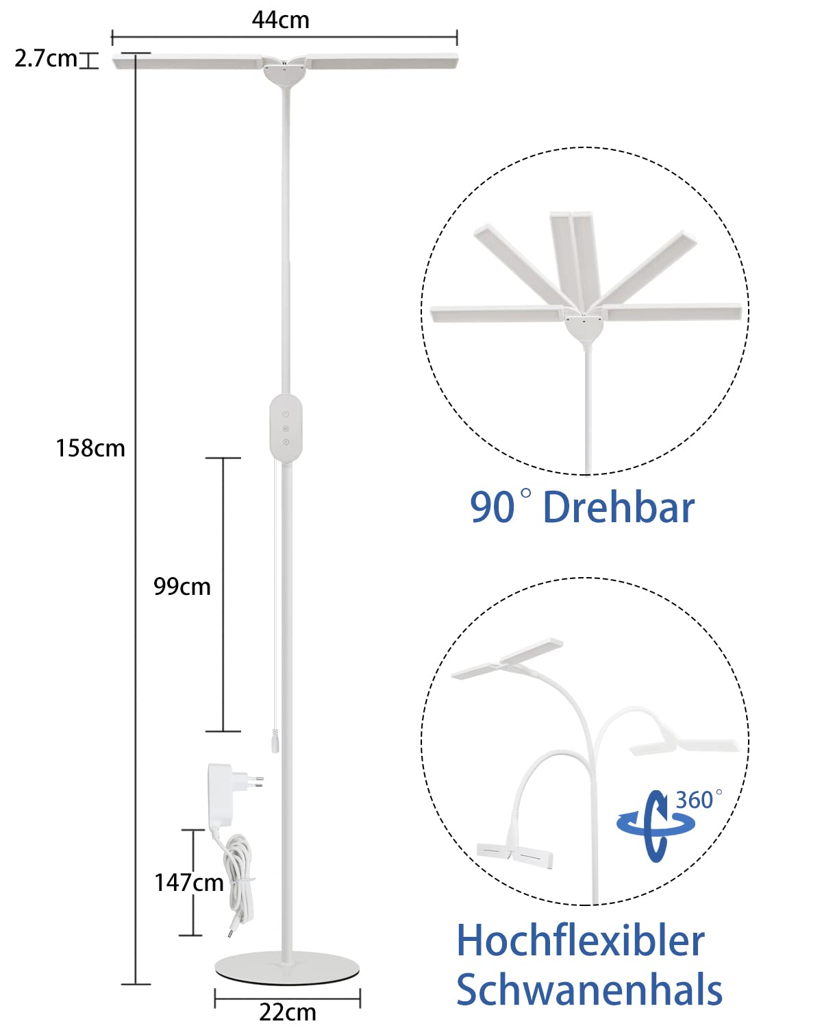 ZMH Stehlampe LED Wohnzimmer Leselampe dimmbar - Stehleuchte B¨¹ro 9W mit Timer & Memory Funktion Helligkeit und Farbtemperatur einstellbar Touch Standleuchte f¨¹r Schlafzimmer H?he: 158CM