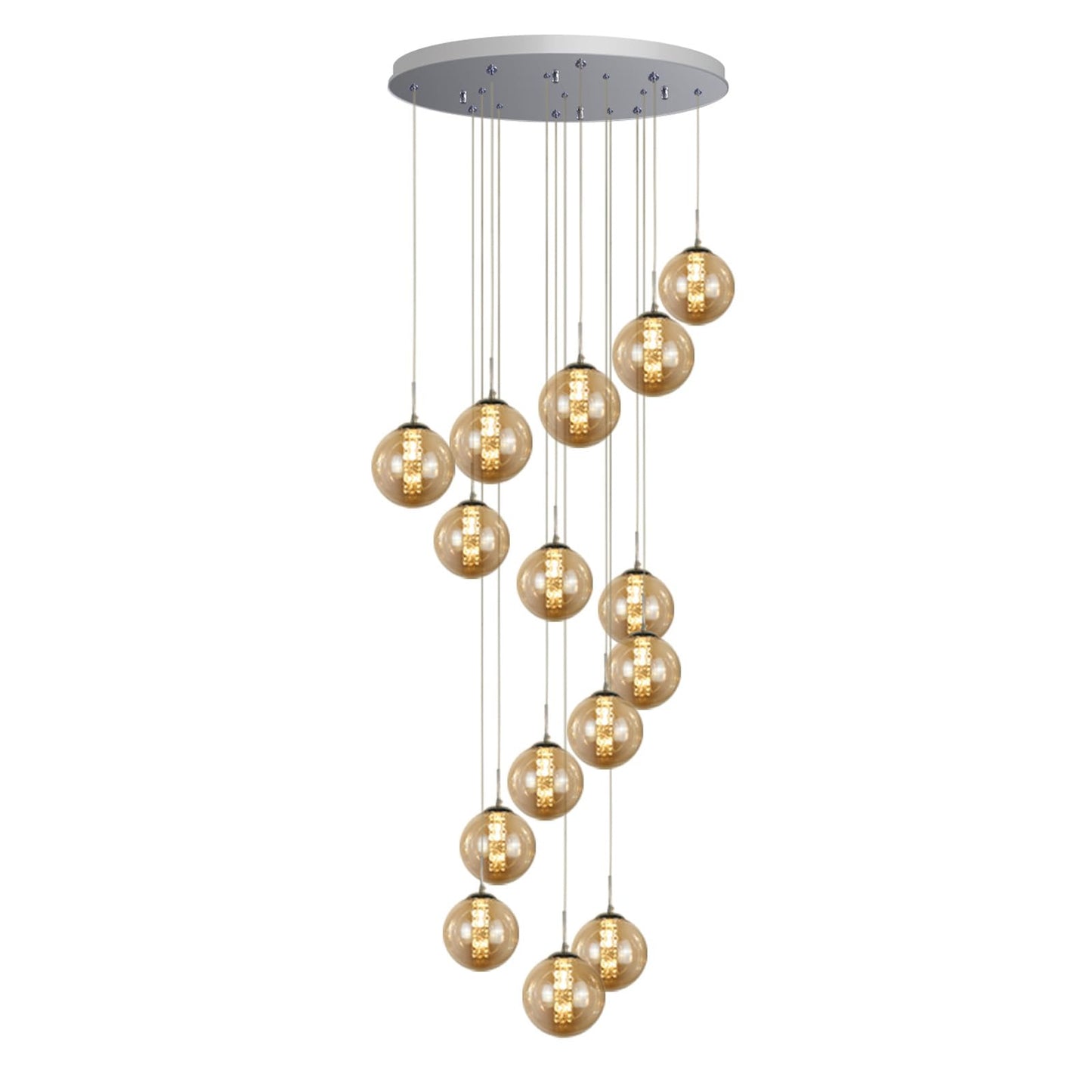 ZMH Pendelleuchte esstisch Pendellampe Modern - Treppenhaus H?heverstellbar H?ngeleuchte Kronleuchter 15-Flammig aus Glas K¨¹chen Flurlampe f¨¹r Wohzimmer (Bernstein, 15-flammig)