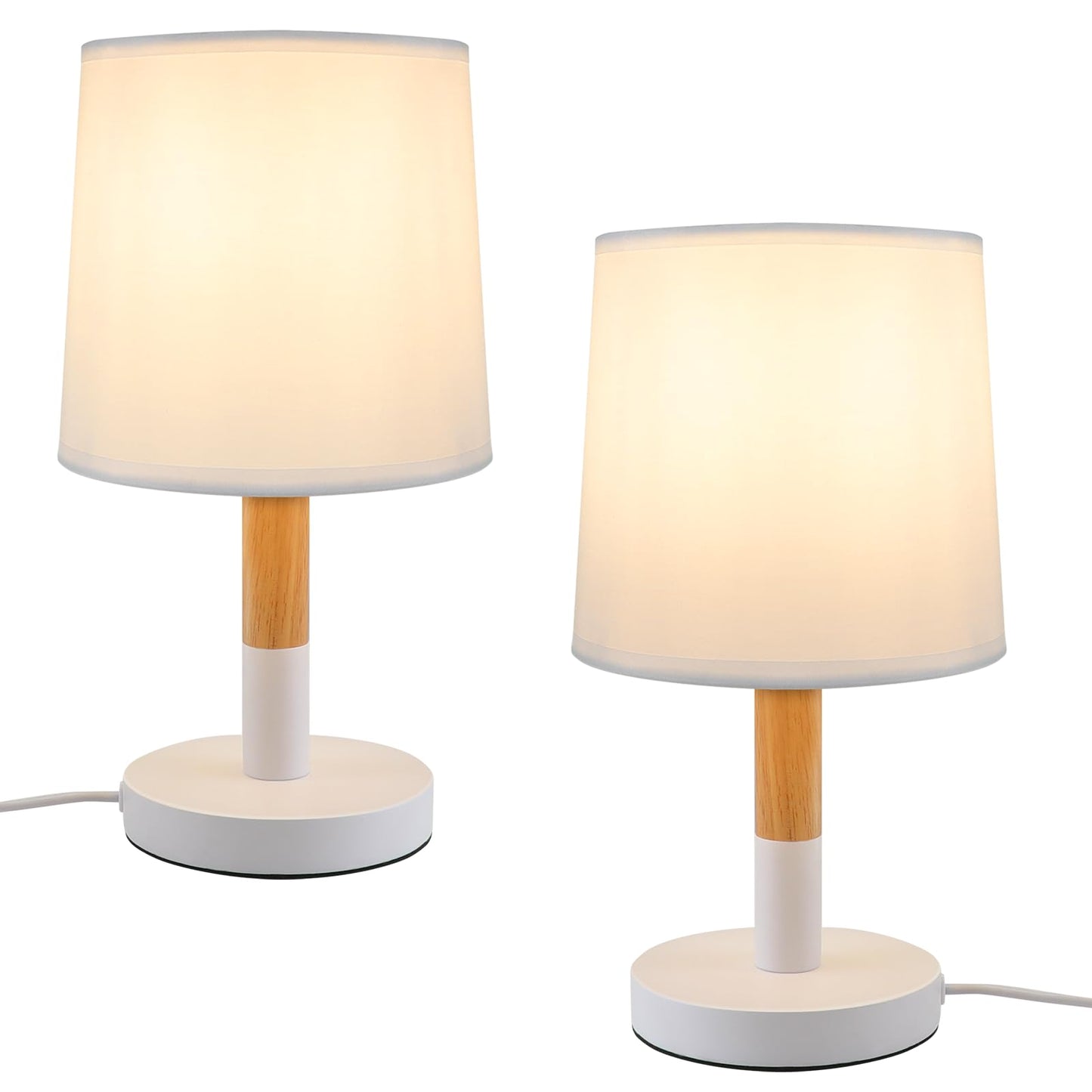 ZMH Nachttischlampe 2er Set Tischlampe Wohnzimmer - Tischleuchte Holz E27 Fassung Bedside Lamp Schlafzimmer Wei? Landhausstil Nachttischleuchte Nachttisch Modern F¨¹r Esszimmer Landhaus Restaurant