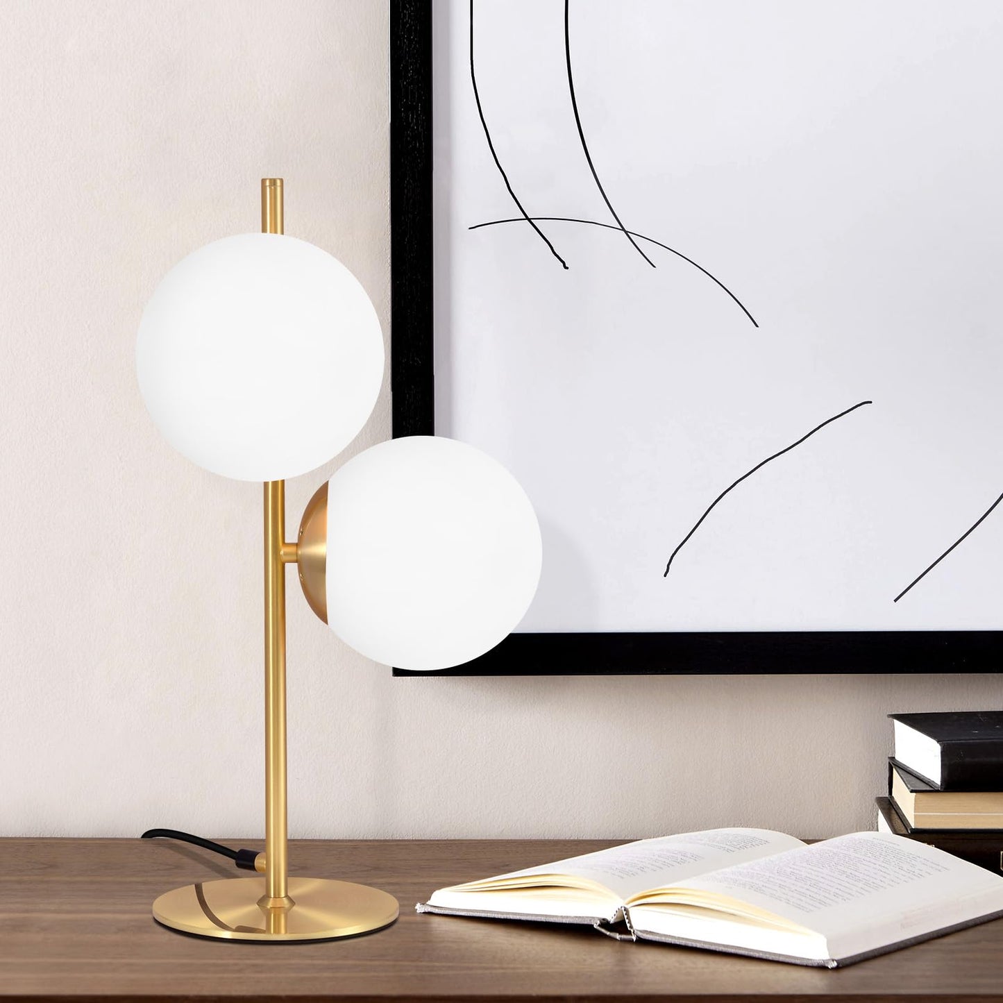 ZMH Tischlampe Wohnzimmer Modern Nachttischlampe - Industrial Tischleuchte Gold 2 Flammig mit Schalter Metall Design aus Wei? Glas Nachttischleuchte Messing E27 f¨¹r Schlafzimmer Kinderzimmer B¨¹ro