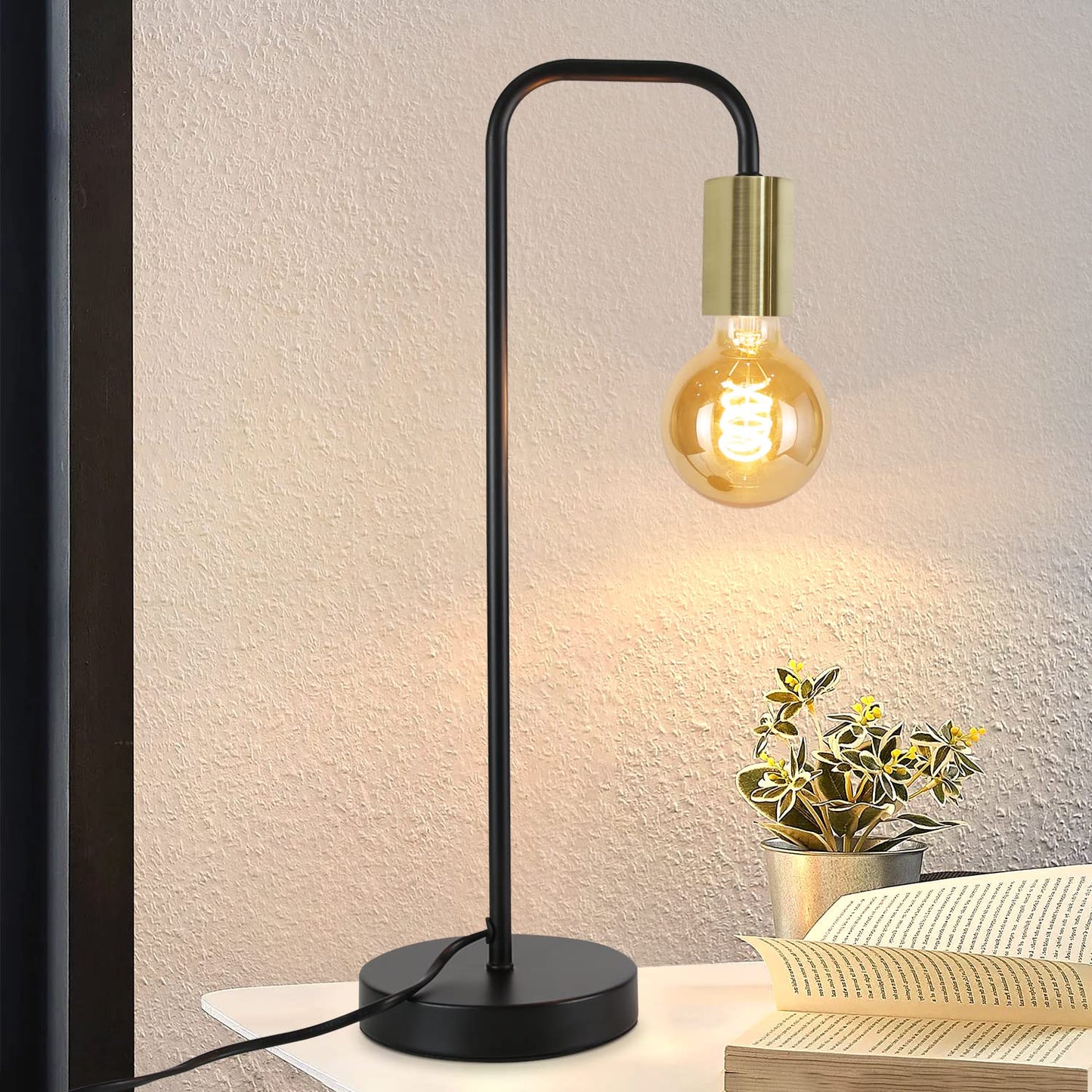ZMH 2 er Tischlampe Vintage Tischleuchte E27 - Retro Nachttischlampe in Schwarz Gold Industrial Schlafzimmer Nachtlicht aus Metall Schreibtischlampe mit Kabel f¨¹r Wohnzimmer