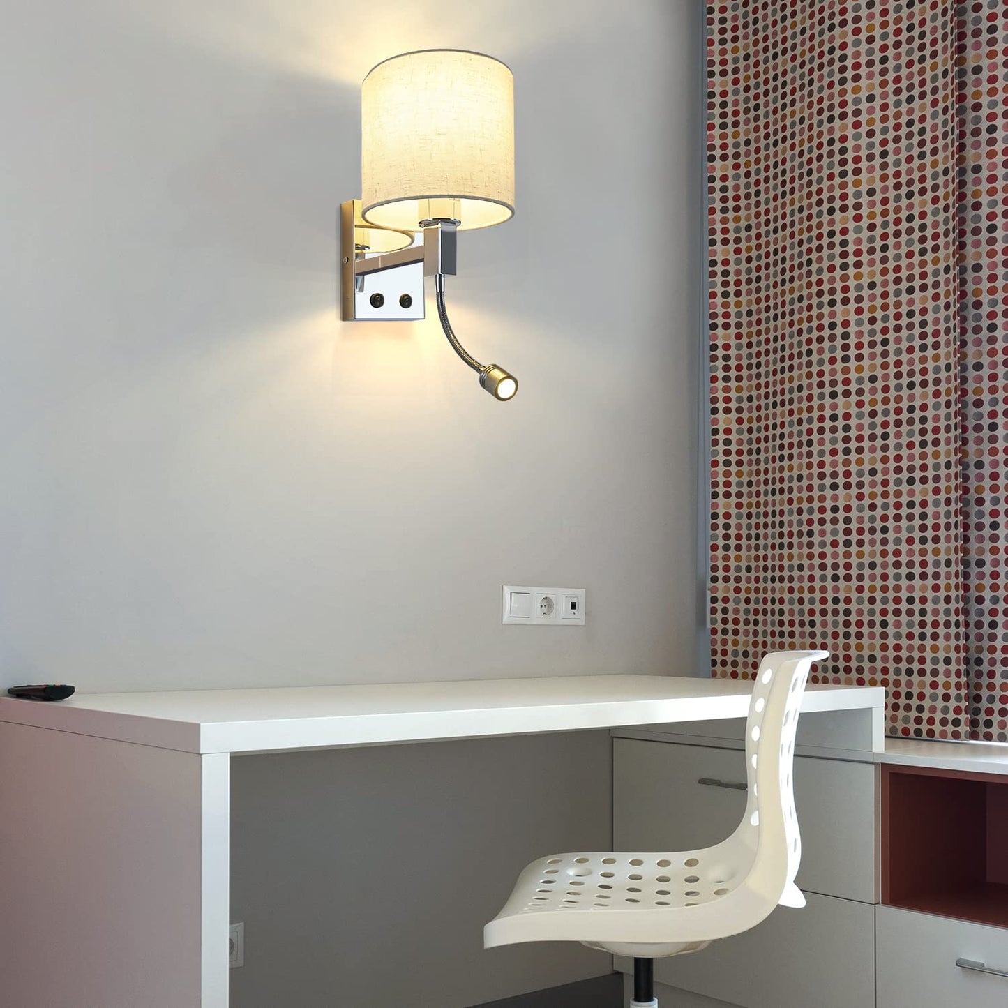 ZMH Led Wandlampe mit Schalter Wandleuchte innen - Leselampe Schlafzimmer Stoffschirm Schwenkbar Bettleuchte Leseleuchte Mit Flexleuchte Stoff Bettlampe Nachttischlampe f¨¹r Bett Wohnzimmer Flur Hotel