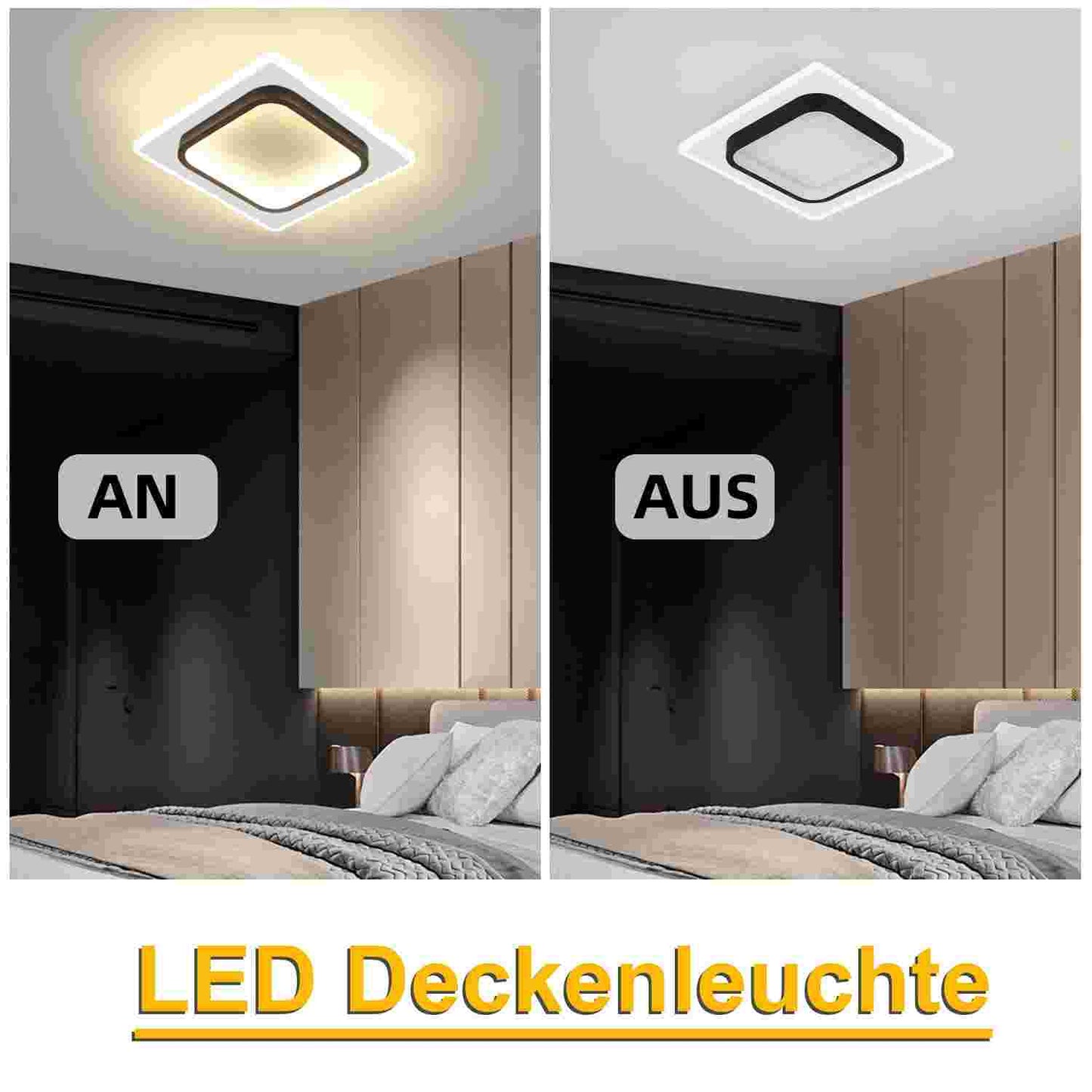 ZMH Deckenlampe LED Deckenleuchte Wohnzimmer - 16W K¨¹chenlampe Warmwei? Schlafzimmerlampe Modern Wohnzimmerlampe Schwarz Flur Deckenbeleuchtung Klein Flurlampe ?23.5cm f¨¹r K¨¹che Schlafzimmer