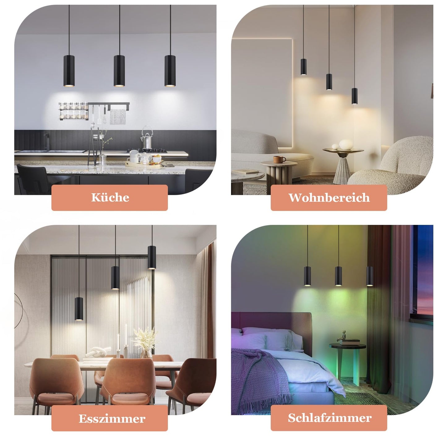 ZMH H?ngelampe 3 Flammig Esstisch Schwarz - Pendelleuchte GU10 Wohnzimmer Modern Industrial Esszimmerlampe H?ngend Metall H?ngeleuchte f¨¹r Innen K¨¹che Schlafzimmer Esszimmer
