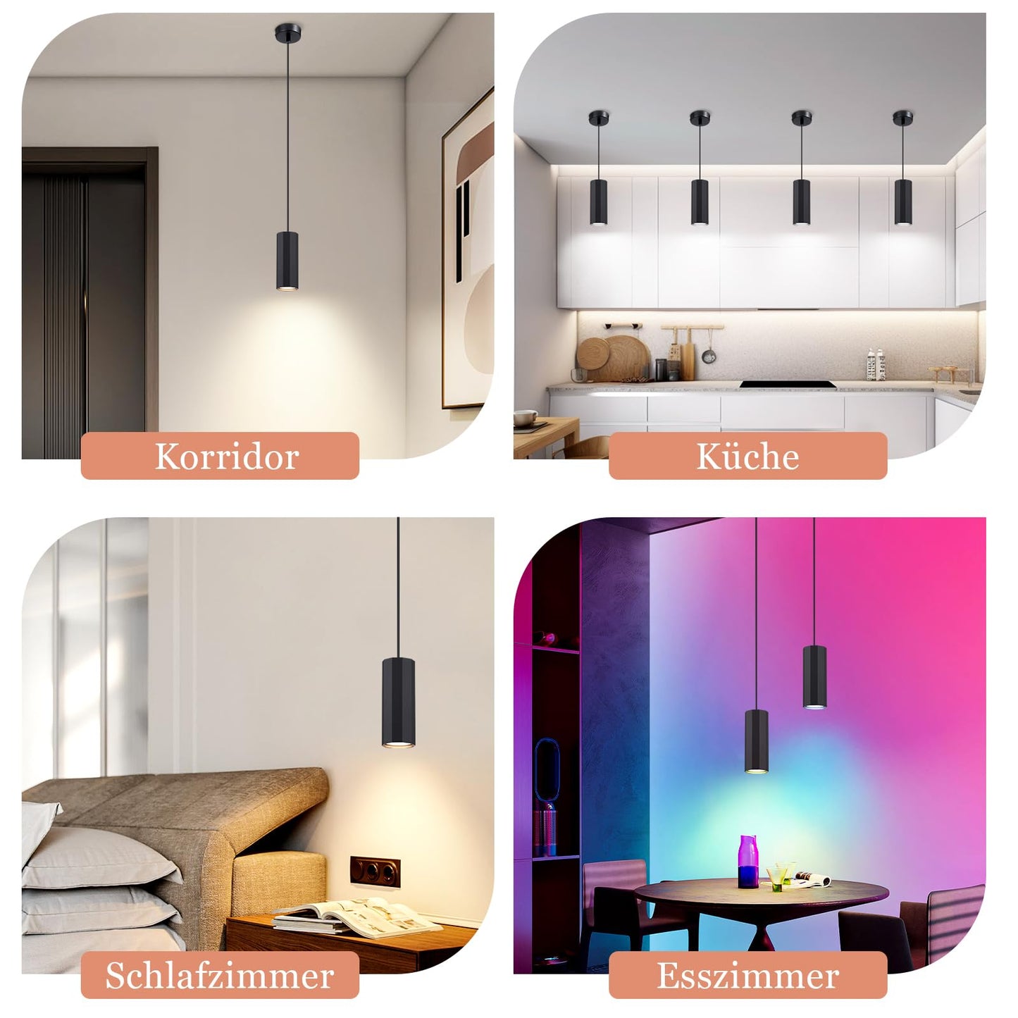ZMH Pendelleuchte Schwarz 1 Flammig H?ngelampe - Pendellampe GU10 Wohnzimmer Modern Industrial Esszimmerlampe H?ngend Metall H?ngeleuchte f¨¹r Esszimmer Innen K¨¹che Schlafzimmer
