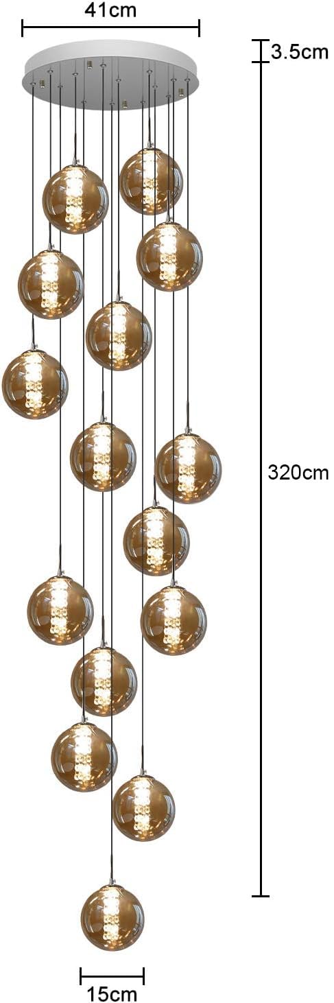 ZMH Pendelleuchte esstisch Pendellampe Modern - Treppenhaus H?heverstellbar H?ngeleuchte Kronleuchter 15-Flammig aus Glas K¨¹chen Flurlampe f¨¹r Wohzimmer (Bernstein, 15-flammig)