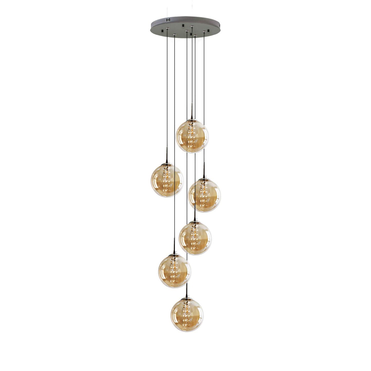 ZMH Pendelleuchte esstisch Pendellampe H?henverstellbar kugel H?ngeleuchte 6-Flammig aus Glas in Farbe Bernstein K¨¹chen Wohnzimmerlampe Schlafzimmerlampe Flurlampe
