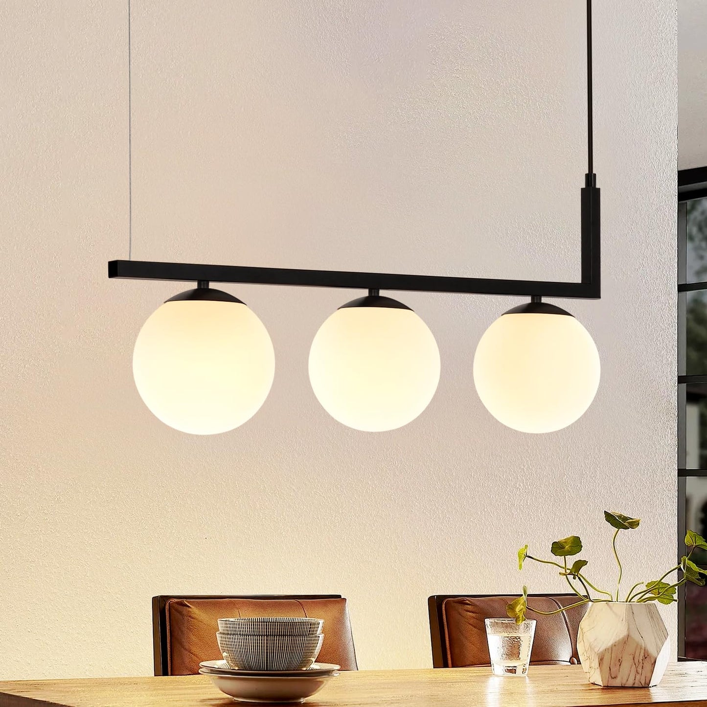 ZMH Pendelleuchte E27 Esszimmerlampe Glaskugel - Pendellampe 3 Flammig Esstisch Schwarz Esstischlampe Vintage H?ngelampe Metall H?ngeleuchte H?henverstellbar Wohnzimmer Esszimmer Ku?che Flur
