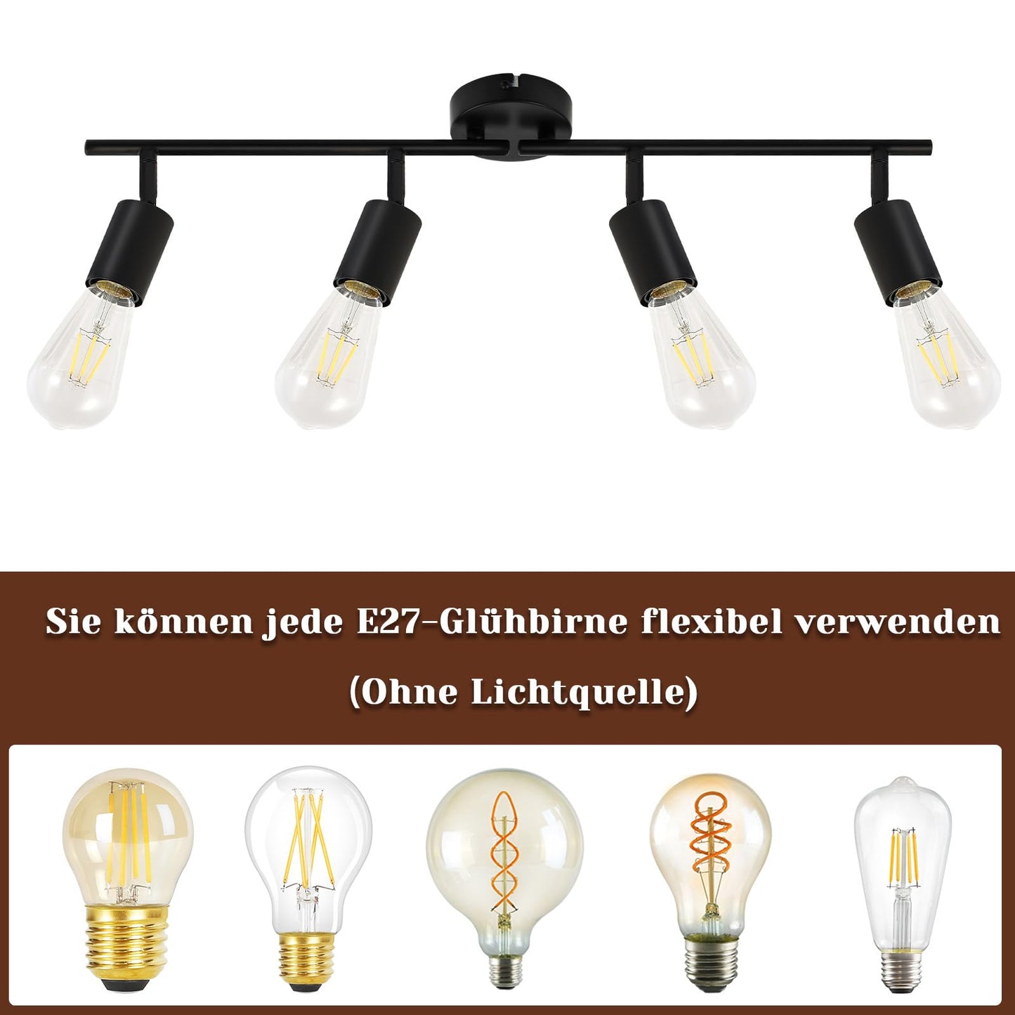 ZMH Deckenleuchte Schwarz Deckenstrahler 4 Flammig - E27 Flur Deckenspot Vintage Deckenlampe Schwenkbar 350¡ã Spots Industrial k¨¹chenlampe f¨¹r K¨¹che Wohnzimmer Schlafzimmer (ohne Leuchtmittel)