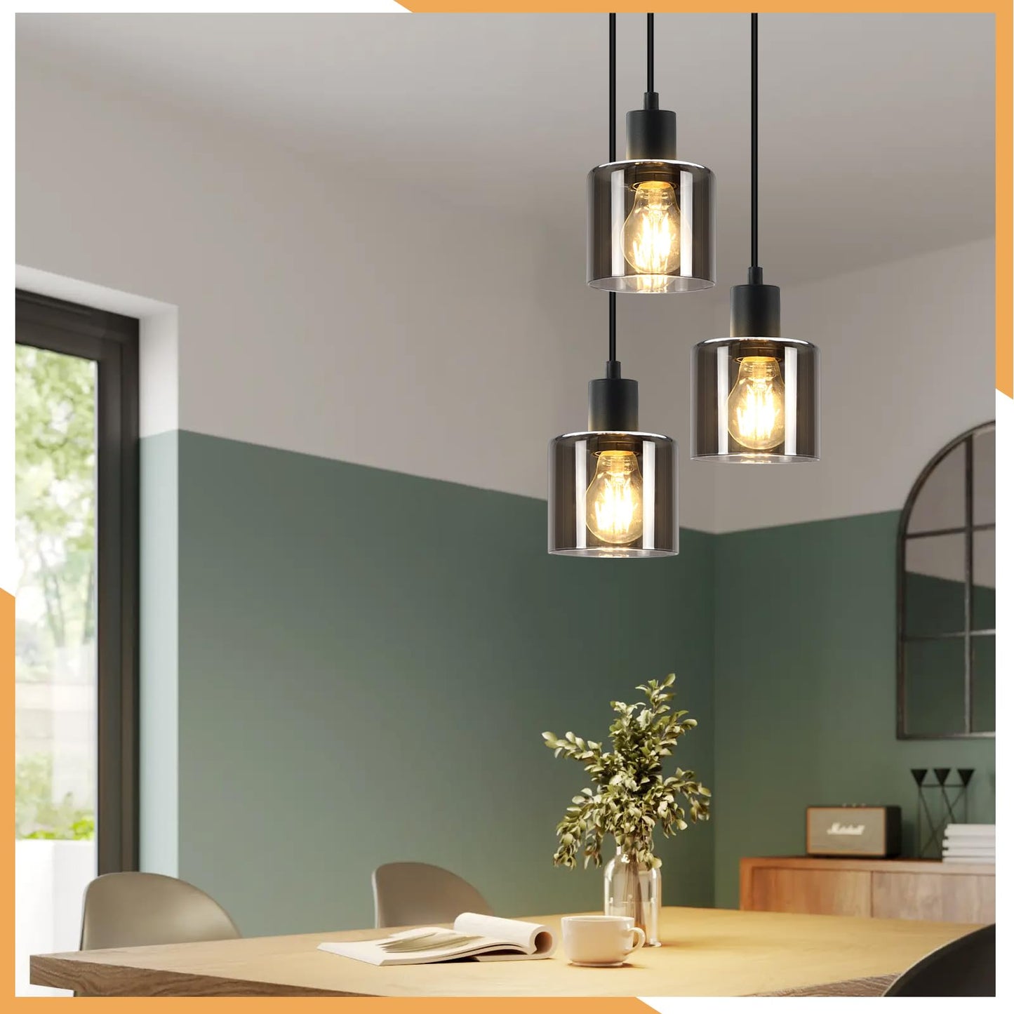 ZMH Pendelleuchte Esstisch H?ngelampe Wohnzimmer - Esstischlampe H?ngend E27 H?ngeleuchte 3 Flammig Vintage Esszimmerlampe Industrial H?henverstellbar Pendellampe f¨¹r Hotel B¨¹ro (ohne Leuchtmittel)