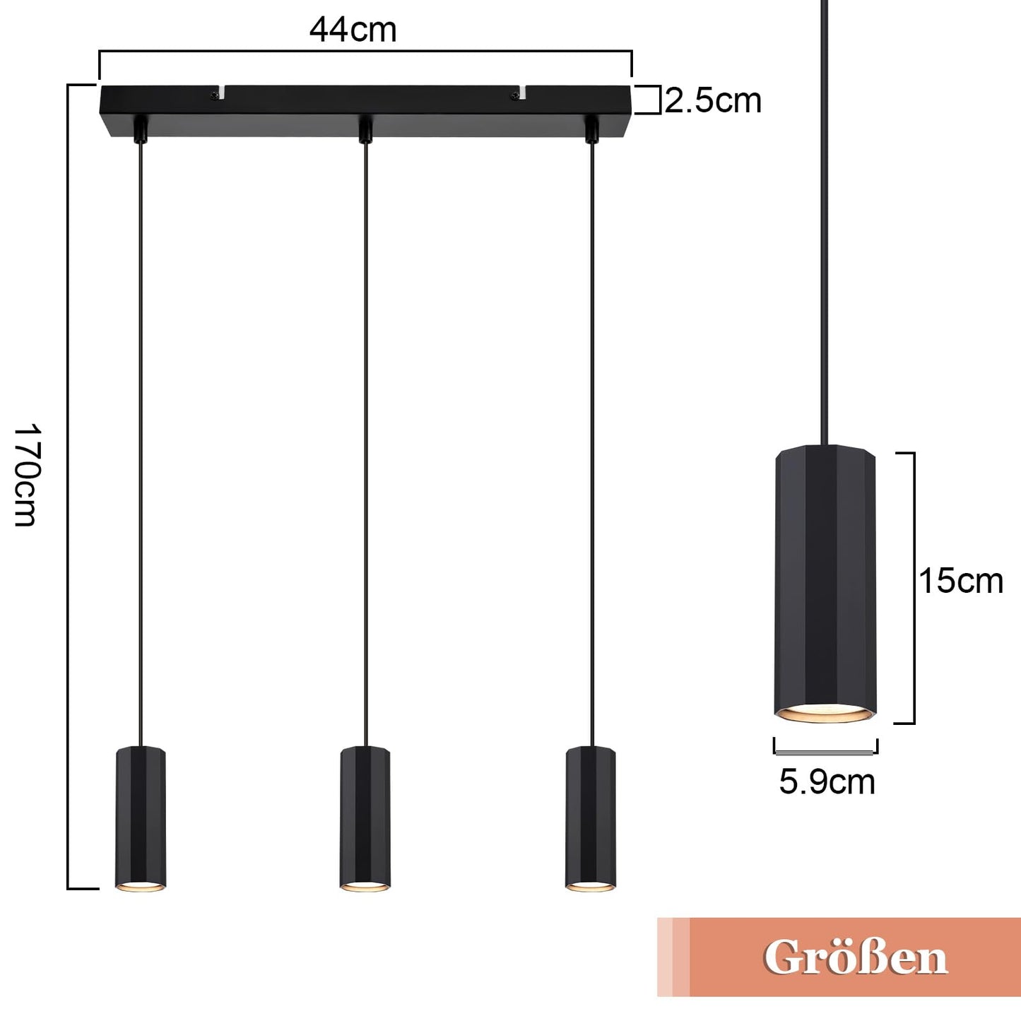 ZMH H?ngelampe 3 Flammig Esstisch Schwarz - Pendelleuchte GU10 Wohnzimmer Modern Industrial Esszimmerlampe H?ngend Metall H?ngeleuchte f¨¹r Innen K¨¹che Schlafzimmer Esszimmer
