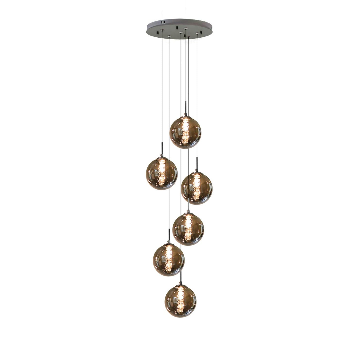 ZMH Pendelleuchte esstisch Pendellampe H?henverstellbar Kronleuchter H?ngeleuchte 6-Flammig aus Glas in Farbe Grau K¨¹chen Wohnzimmerlampe Schlafzimmerlampe Flurlampe