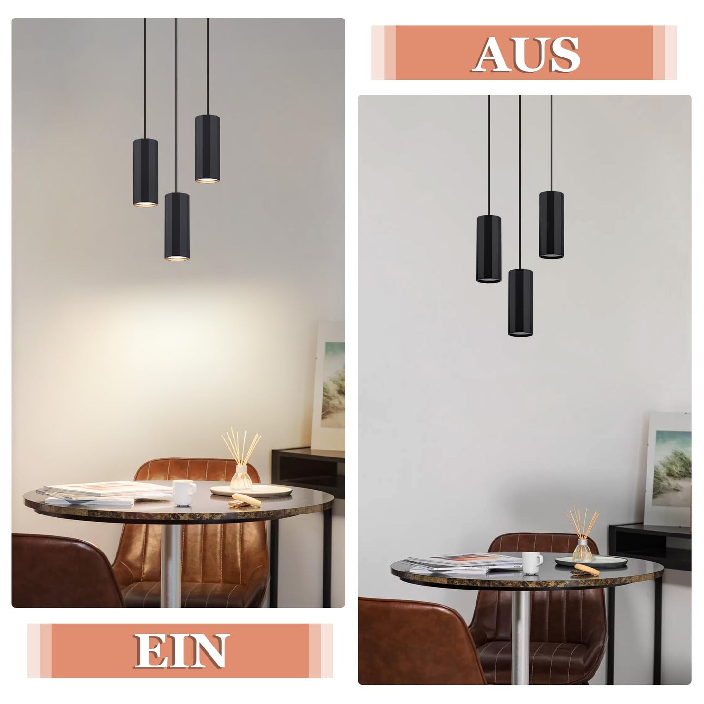 ZMH H?ngeleuchte Esstisch Schwarz 3 Flammig - H?ngelampe GU10 Wohnzimmer Pendelleuchte Modern Esszimmerlampe H?ngend Metall Industrial f¨¹r Innen K¨¹che Schlafzimmer