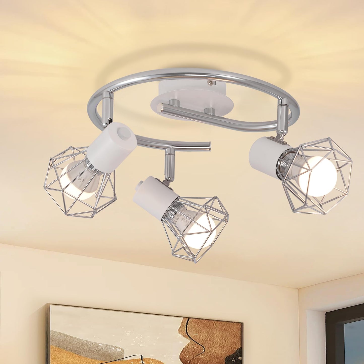 ZMH Deckenstrahler 3 Flammig Rund - Deckenleuchte Deckenlampe Industrial Retro E14 Schwenkbar Wei? Metall Innen f¨¹r Wohnzimmer Schlafzimmer Arbeitszimmer Flur K¨¹che, Keine Leuchtmittel