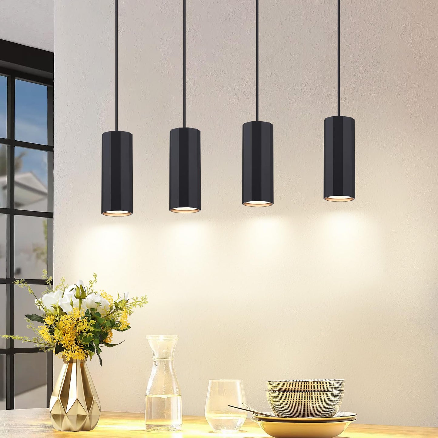 ZMH H?ngelampe Esstisch Schwarz 4 Flammig - Pendelleuchte GU10 Wohnzimmer Industrial Esszimmerlampe H?ngend Metall Modern H?ngeleuchte f¨¹r Innen K¨¹che Schlafzimmer