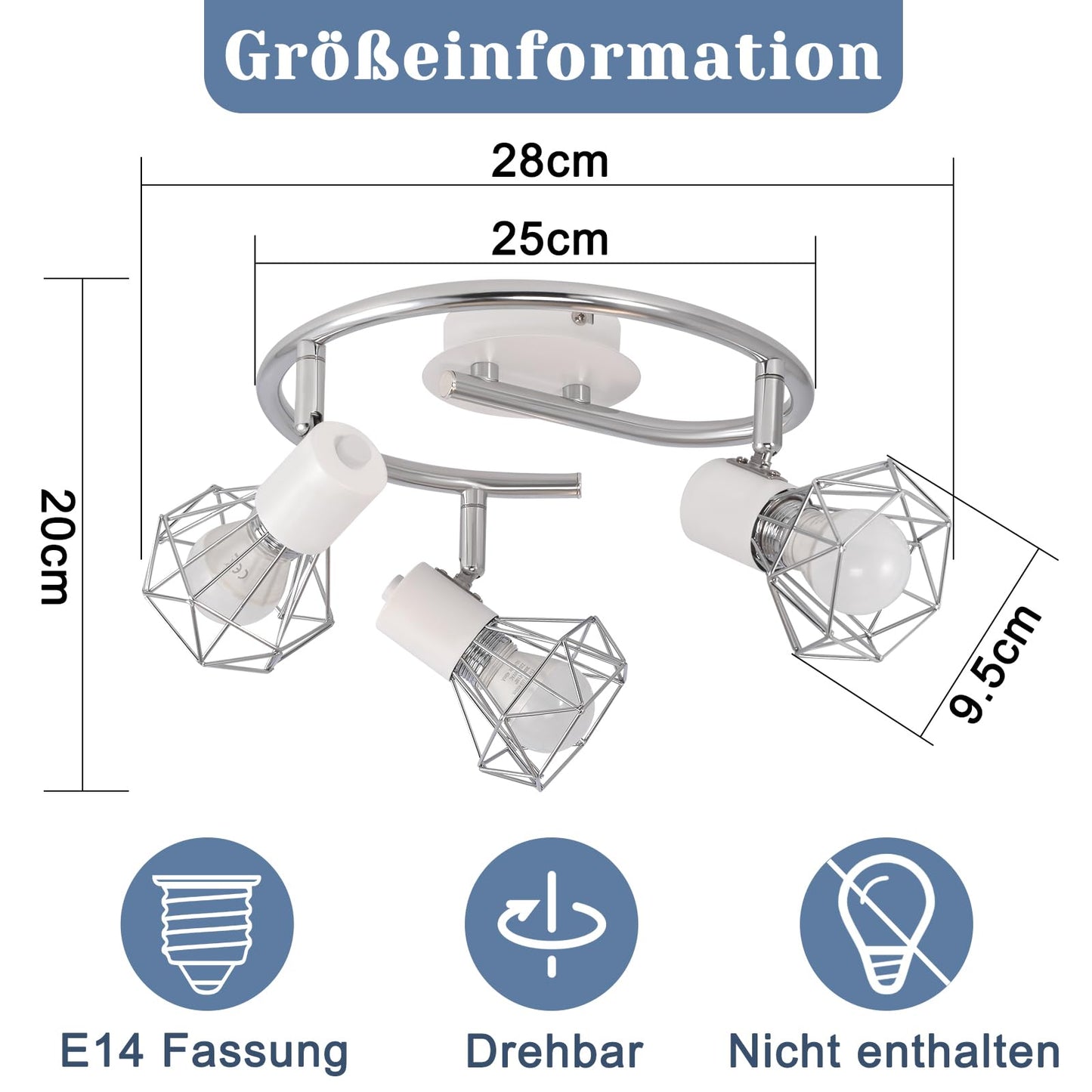 ZMH Deckenstrahler 3 Flammig Rund - Deckenleuchte Deckenlampe Industrial Retro E14 Schwenkbar Wei? Metall Innen f¨¹r Wohnzimmer Schlafzimmer Arbeitszimmer Flur K¨¹che, Keine Leuchtmittel