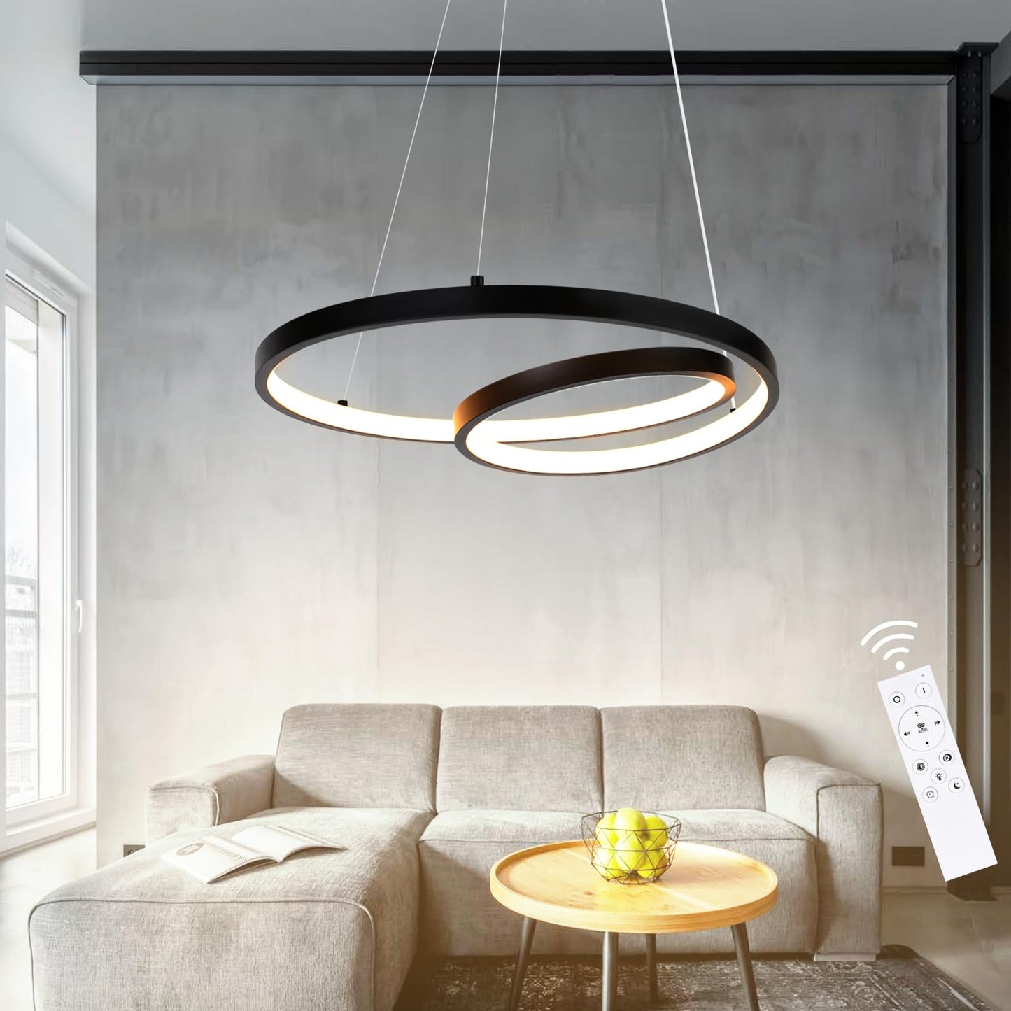 ZMH Pendelleuchte Esstisch H?ngelampe LED: 40CM Schwarz H?ngend Lampe Dimmbar H?ngeleuchte Design Esszimmerlampe Modern Esstischlampe mit Fernbedienung Pendellampe f¨¹r Wohnzimmer Schlafzimmer K¨¹che