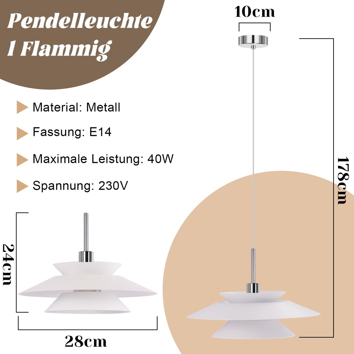 ZMH Pendelleuchte Esstisch H?ngelampe Wohnzimmer - Esstischlampe Metall E14 Esszimmerlampe H?ngend Modern Pendellampe 1 Flammig H?henverstellbar f¨¹r Esszimmer K¨¹che Schlafzimmer(ohne Leuchtmittel)
