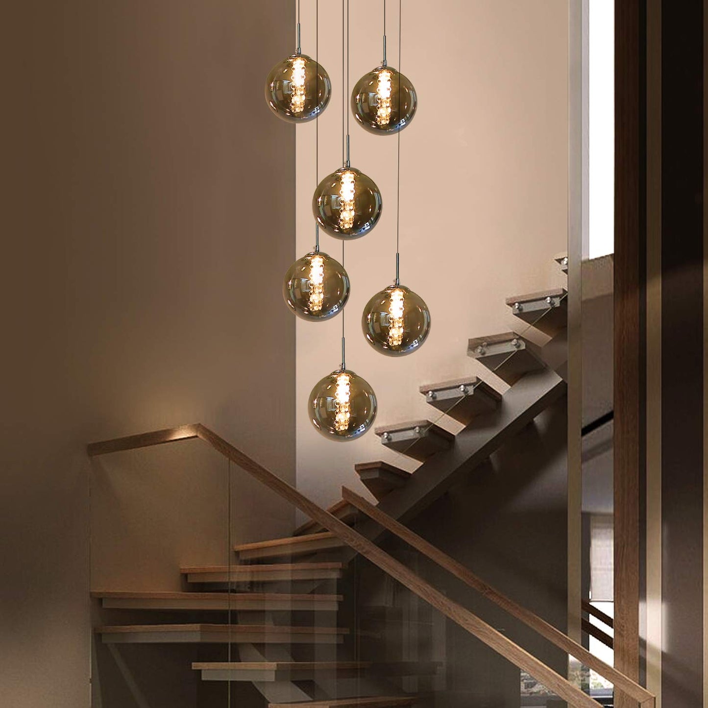 ZMH Pendelleuchte esstisch Pendellampe H?henverstellbar Kronleuchter H?ngeleuchte 6-Flammig aus Glas in Farbe Grau K¨¹chen Wohnzimmerlampe Schlafzimmerlampe Flurlampe