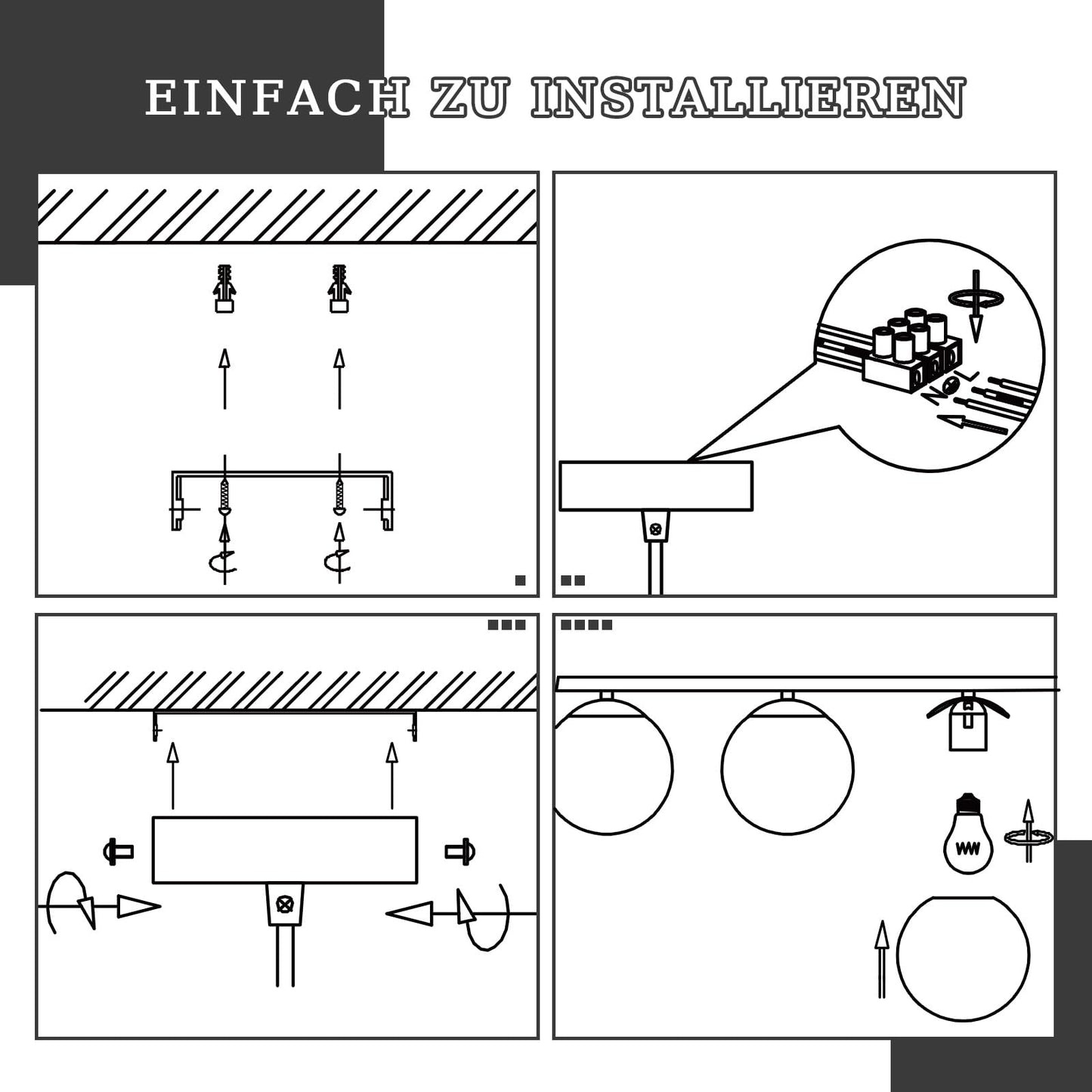 ZMH Pendelleuchte E27 Esszimmerlampe Glaskugel - Pendellampe 3 Flammig Esstisch Schwarz Esstischlampe Vintage H?ngelampe Metall H?ngeleuchte H?henverstellbar Wohnzimmer Esszimmer Ku?che Flur