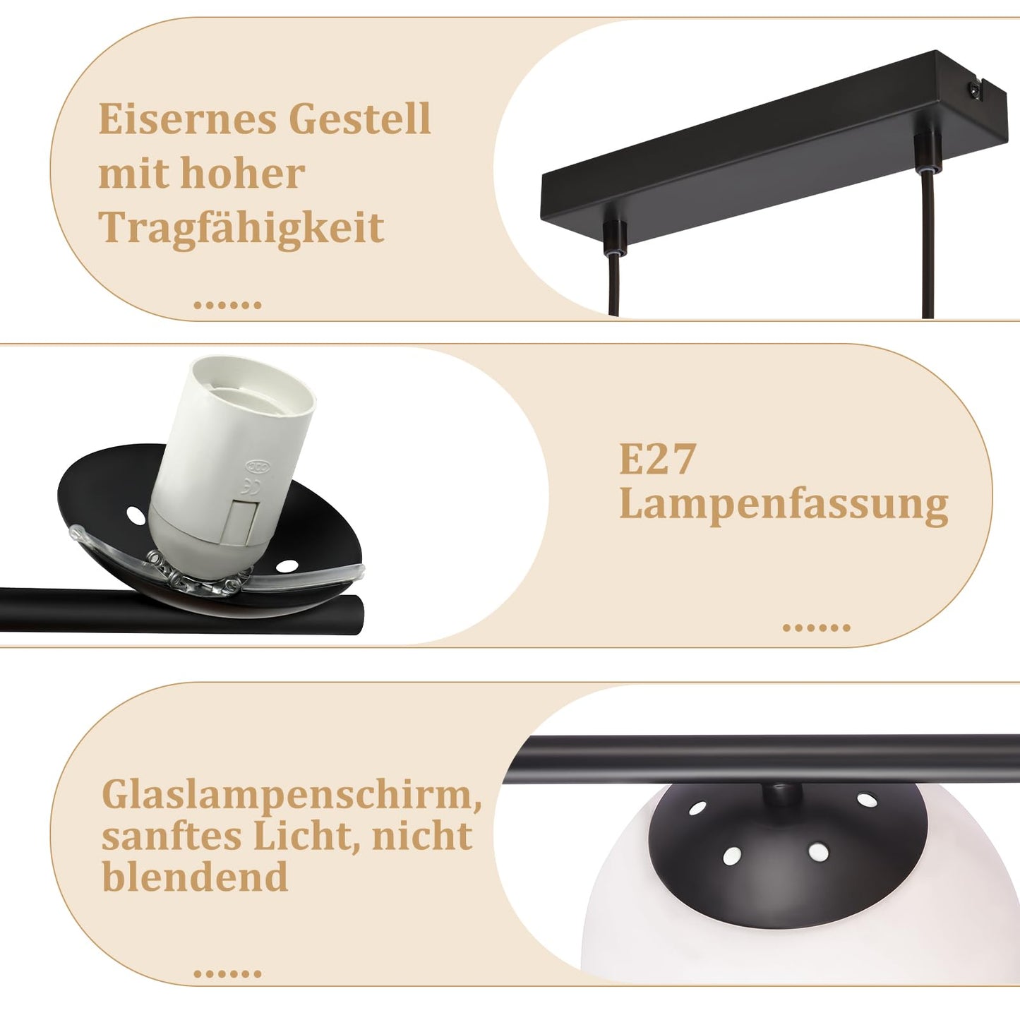 ZMH Pendelleuchte Esstisch H?ngeleuchte Schwarz - E27 Glas H?ngelampe 5-Flammig Esszimmerlampe Modern 150CM H?henverstellbar Esstischlampe f¨¹r Esszimmer Wohnzimmer Bartheke I ohne Leuchtmittel