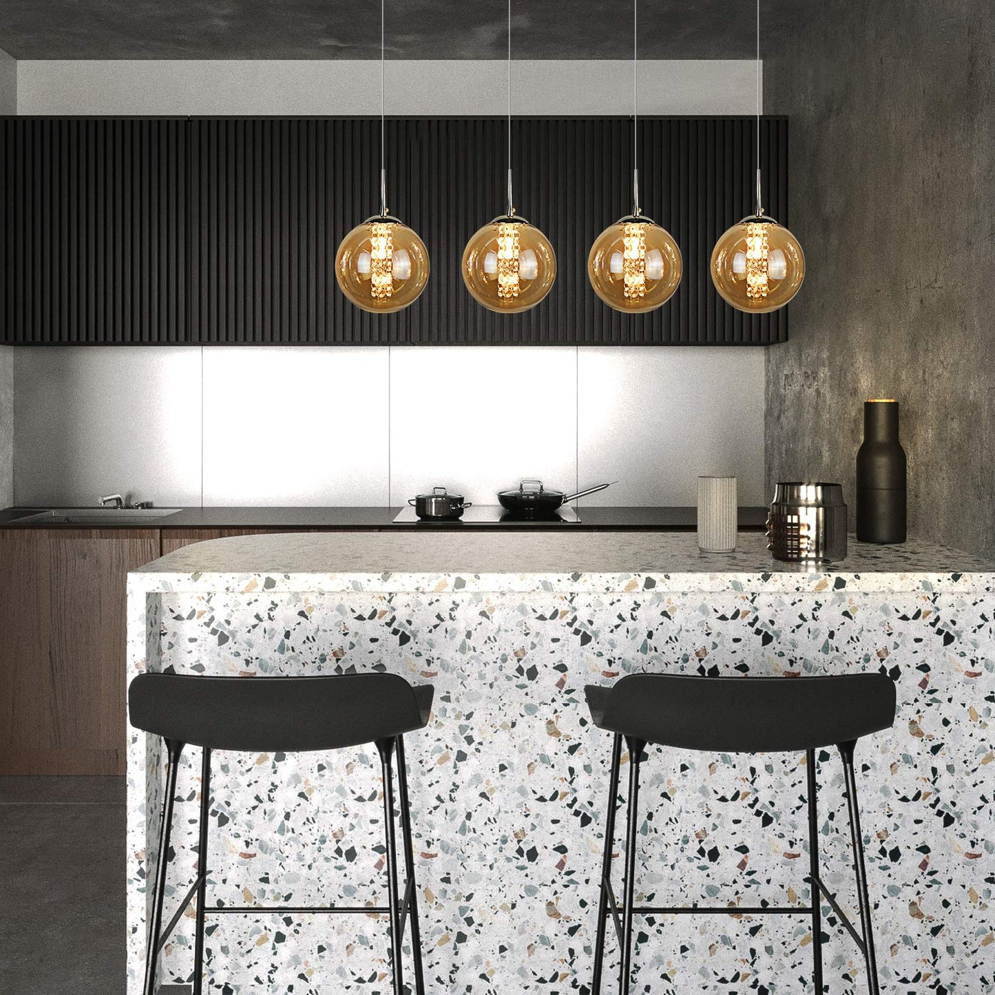 ZMH Pendelleuchte esstisch Pendellampe H?henverstellbar Esszimmerlampe 4-Flammig Esstischlampe aus Glas in Farbe Bernstein K¨¹chen Wohnzimmerlampe Schlafzimmerlampe Flurlampe
