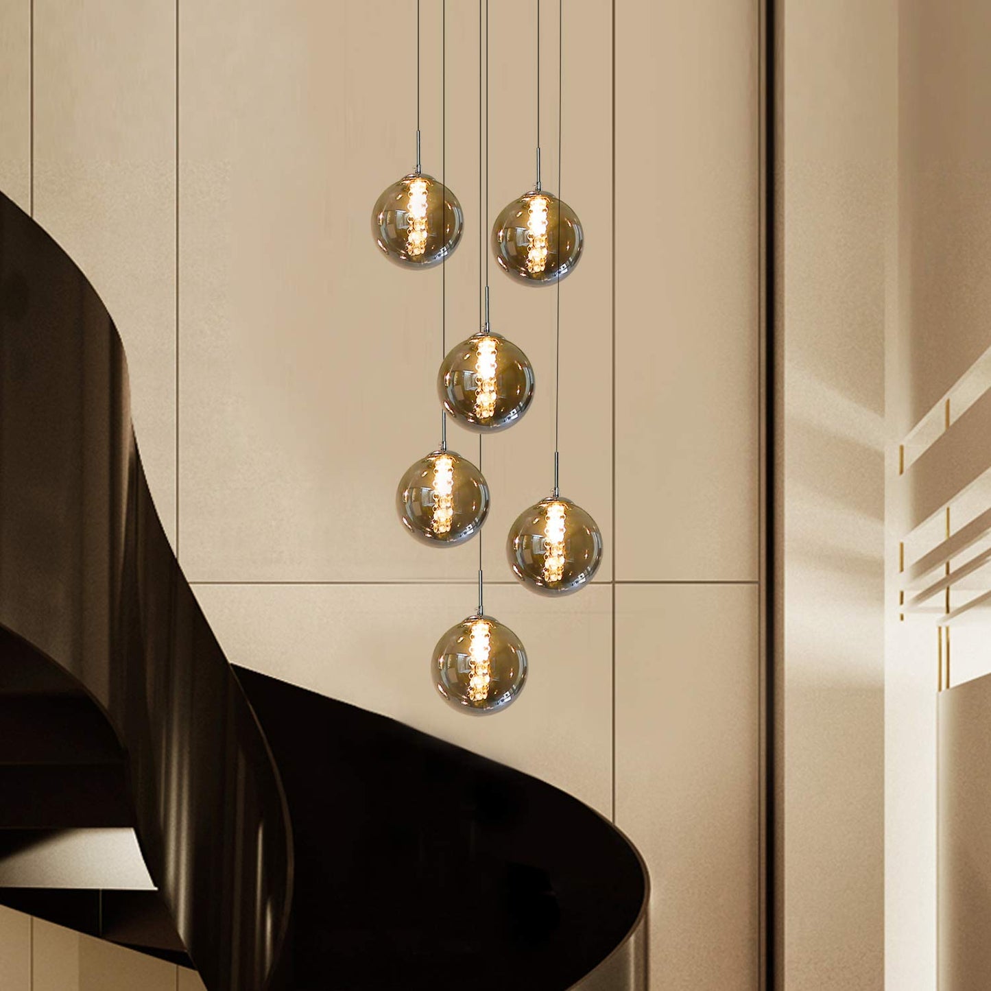 ZMH Pendelleuchte esstisch Pendellampe H?henverstellbar Kronleuchter H?ngeleuchte 6-Flammig aus Glas in Farbe Grau K¨¹chen Wohnzimmerlampe Schlafzimmerlampe Flurlampe