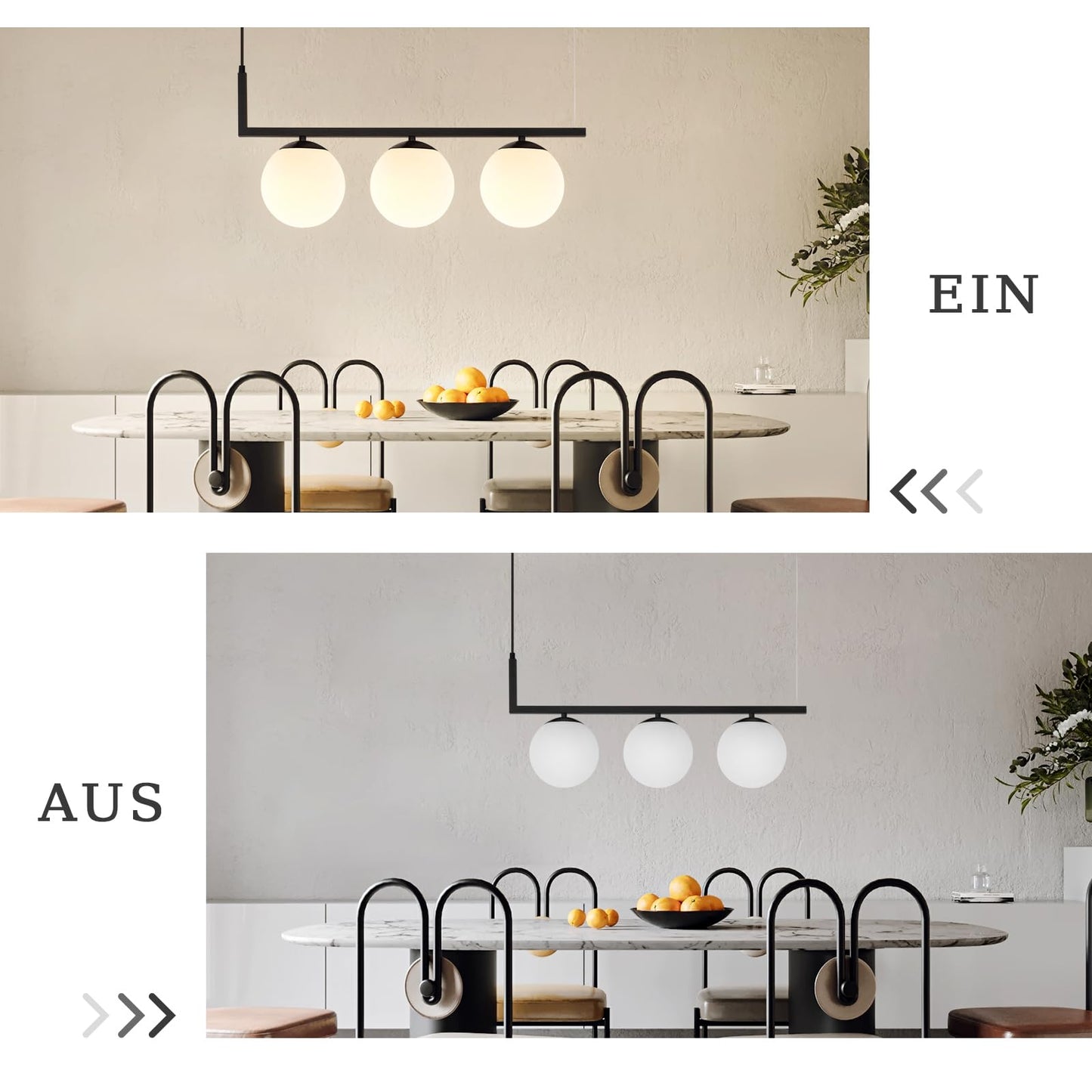 ZMH Pendelleuchte E27 Esszimmerlampe Glaskugel - Pendellampe 3 Flammig Esstisch Schwarz Esstischlampe Vintage H?ngelampe Metall H?ngeleuchte H?henverstellbar Wohnzimmer Esszimmer Ku?che Flur