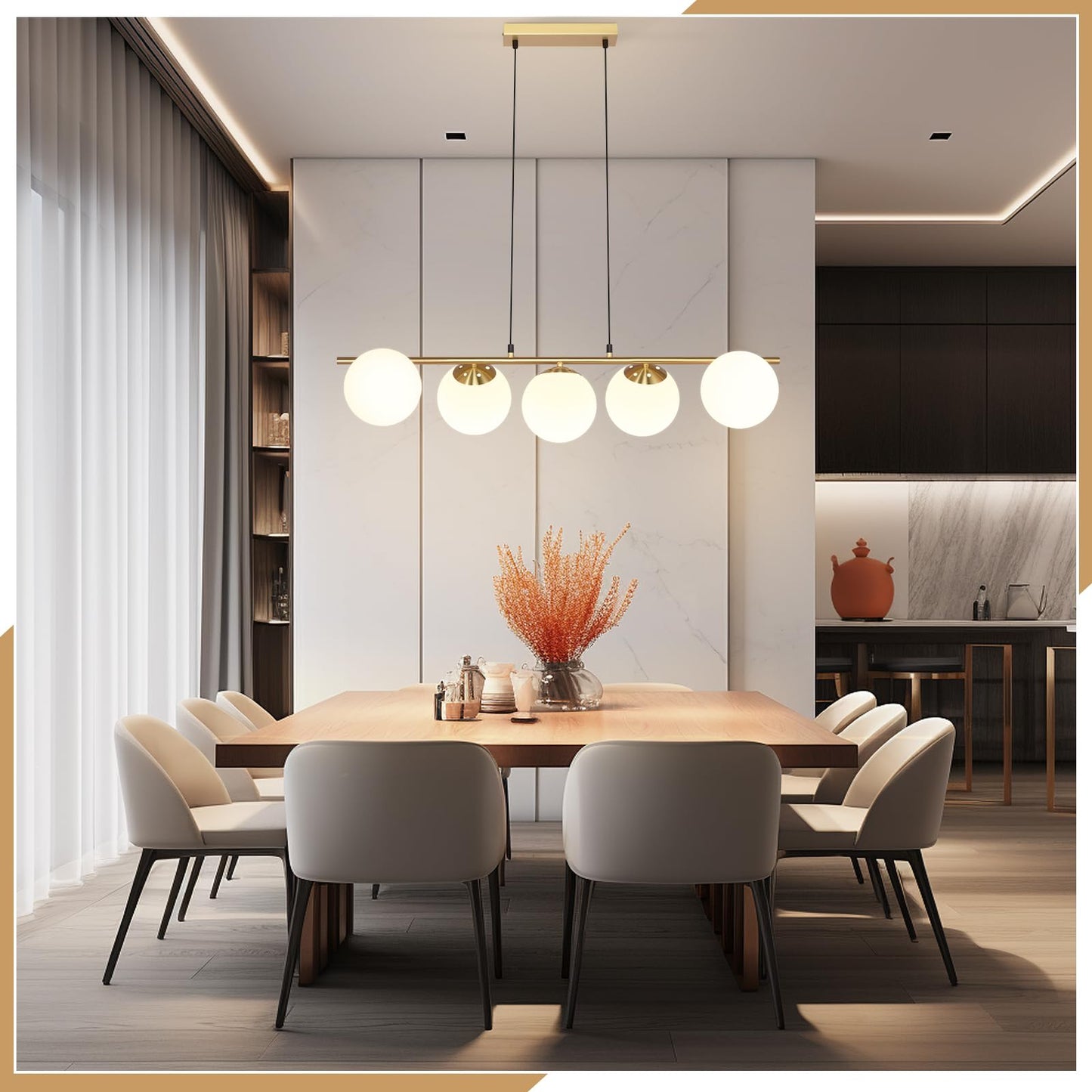 ZMH Pendelleuchte Esstisch H?ngeleuchte Modern - E27 Glas H?ngelampe Gold Esszimmerlampe 150CM H?henverstellbar Vintage Esstischlampe f¨¹r Esszimmer Wohnzimmer Bartheke I ohne Leuchtmittel