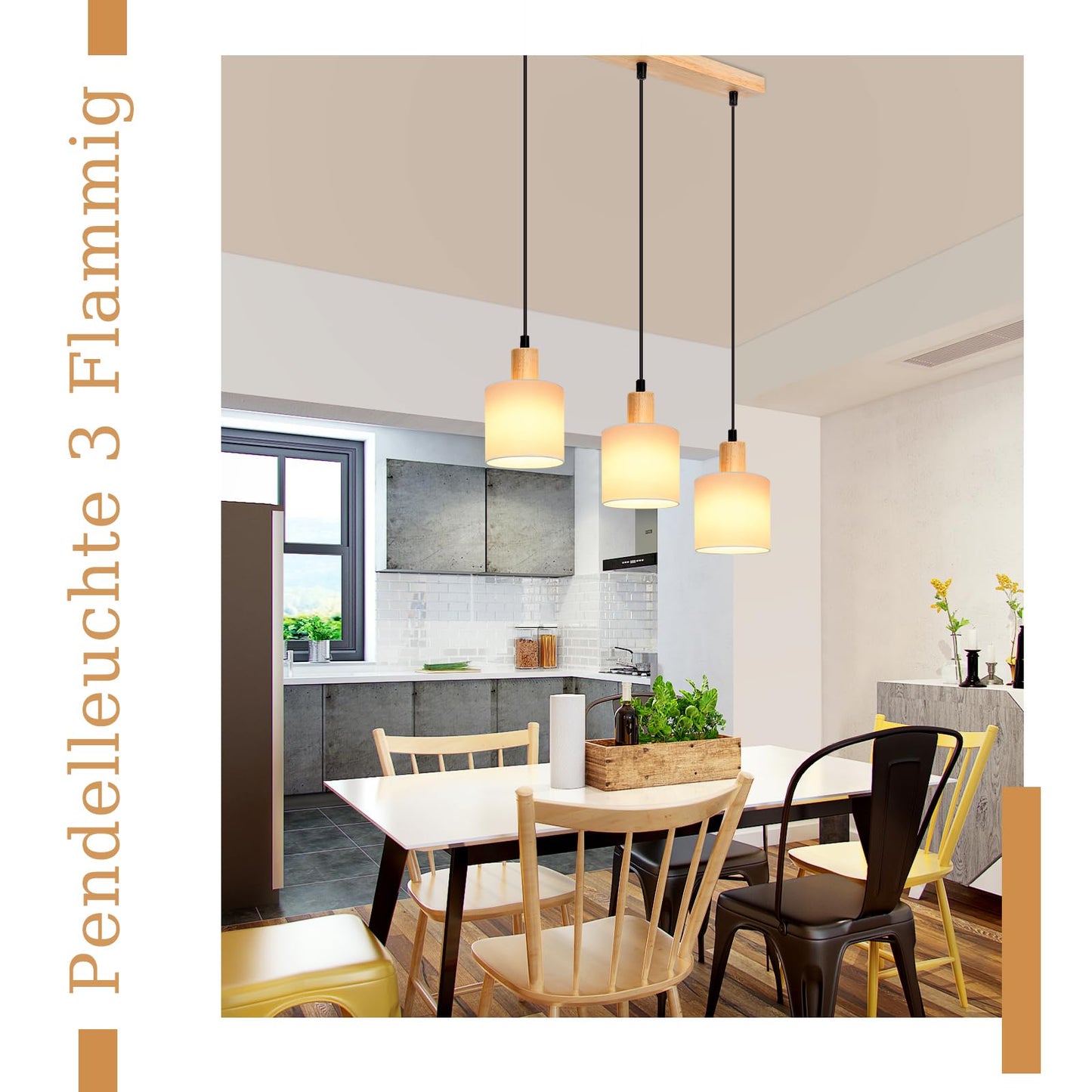 ZMH Pendelleuchte Esstisch H?ngelampe Holz - Esszimmerlampe Vintage E14 H?ngeleuchte Wei? Esstischlampe Rustikal h?ngend Pendellampe Stoffschirm f¨¹r Restaurant K¨¹che Wohnzimmer Arbeitszimmer
