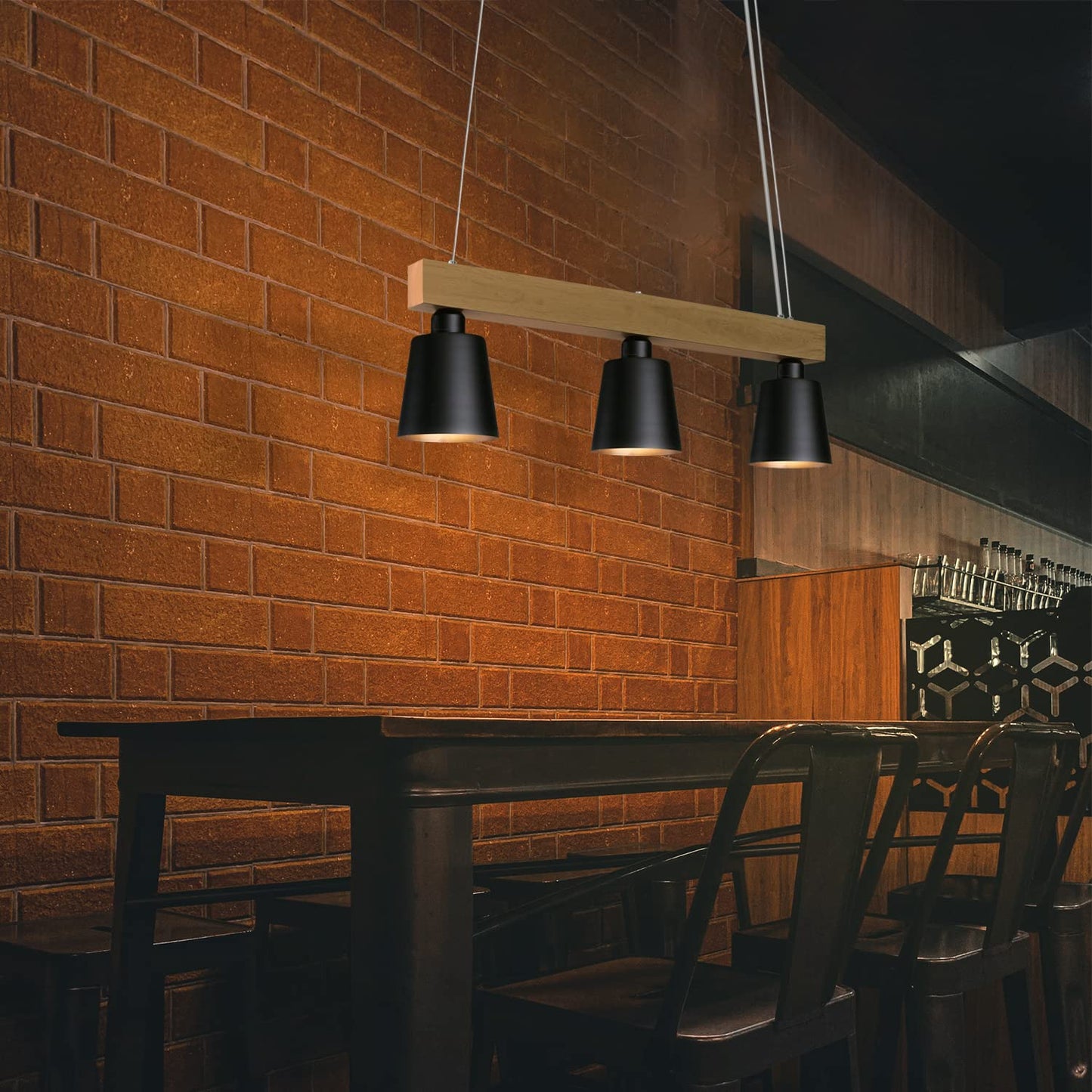 ZMH Pendelleuchte Esstisch Holz H?ngelampe 3 Flammig Warmwei? Vintage H?henverstellbar Esstischlampe H?ngend f¨¹r Esszimmer Wohnzimmer B¨¹ro Schlafzimmer K¨¹che boho - Schwarz - E27 MAX.25W 70x14x23CM