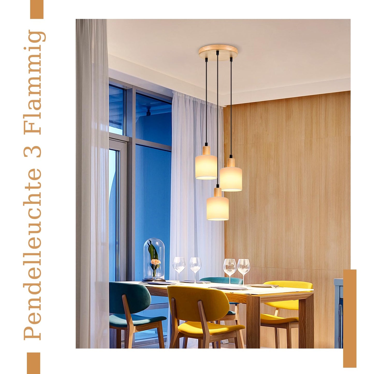 ZMH Pendelleuchte Holz Esstischlampe Vintage - H?ngelampe Esstisch E14 H?ngeleuchte Wei? Pendellampe 3 Flammig Rund Esstischlampe f¨¹r Esszimmer Restaurant K¨¹che Schlafzimmer Arbeitszimmer