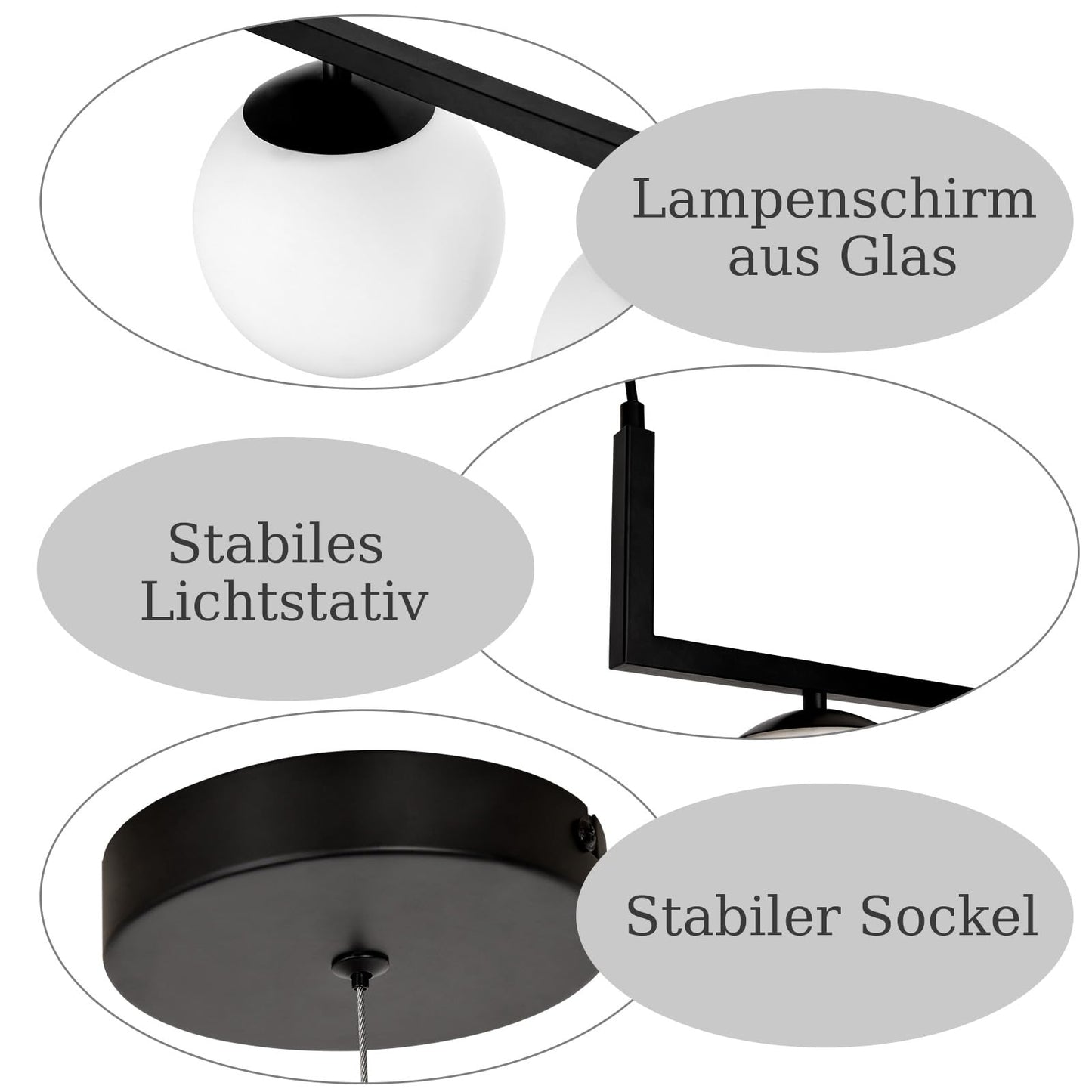 ZMH Pendelleuchte E27 Esszimmerlampe Glaskugel - Pendellampe 3 Flammig Esstisch Schwarz Esstischlampe Vintage H?ngelampe Metall H?ngeleuchte H?henverstellbar Wohnzimmer Esszimmer Ku?che Flur