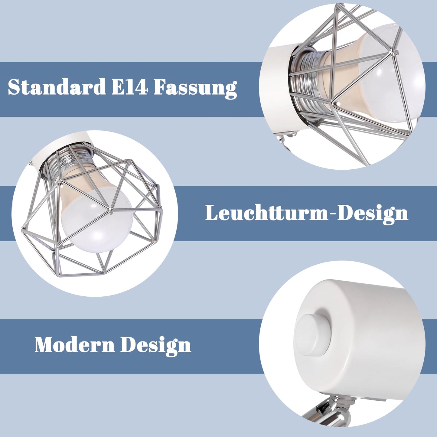 ZMH Deckenstrahler 3 Flammig Rund - Deckenleuchte Deckenlampe Industrial Retro E14 Schwenkbar Wei? Metall Innen f¨¹r Wohnzimmer Schlafzimmer Arbeitszimmer Flur K¨¹che, Keine Leuchtmittel