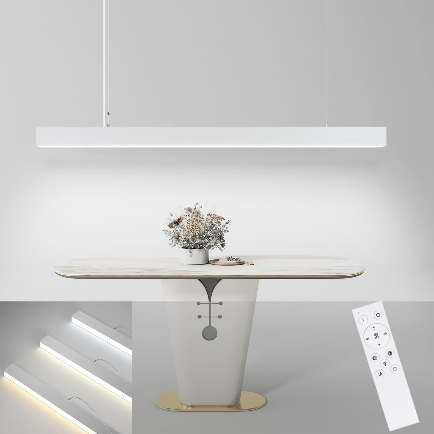 ZMH LED Pendelleuchte Esstisch H?ngelampe Dimmbar - 32W Modern Esstischlampe H?ngend 107CM H?henverstellbar mit Fernbedienung H?ngeleuchte Lang Linear Design f¨¹r Esszimmer B¨¹ro Wohnzimmer