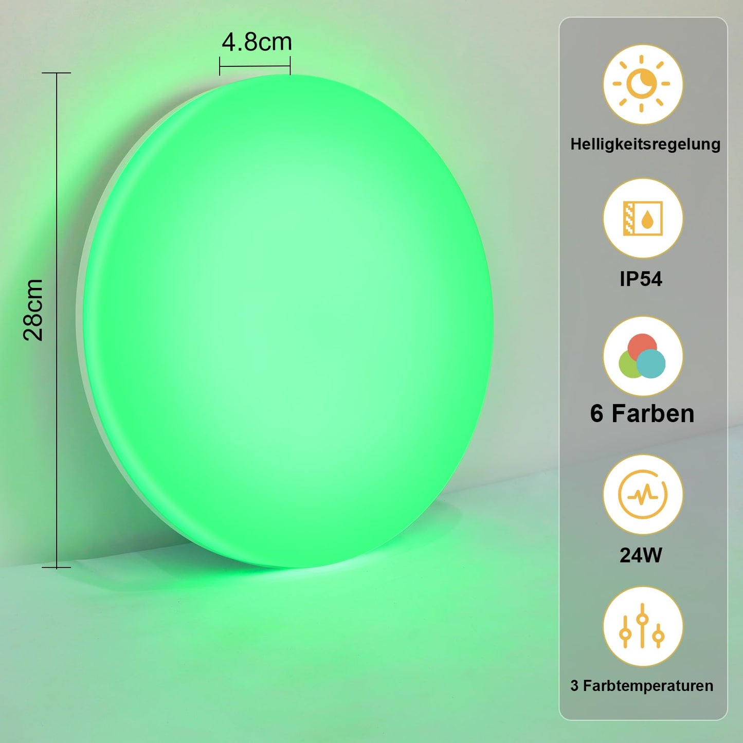 ZMH Deckenlampe LED Deckenleuchte Schlafzimmer - ?28CM Schlafzimmerlampe Dimmbar mit Fernbedienung 24W K¨¹chenlampe RGB Farbwechsel Deckenbeleuchtung Badlampe Flach Flurlampe IP54 f¨¹r K¨¹che Flur Bad