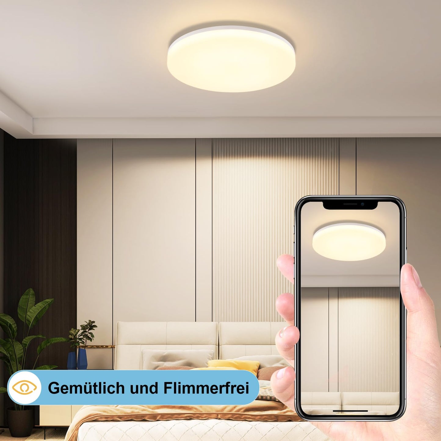 ZMH Deckenlampe LED Deckenleuchte Schlafzimmer - ?28CM Schlafzimmerlampe Dimmbar mit Fernbedienung 24W K¨¹chenlampe RGB Farbwechsel Deckenbeleuchtung Badlampe Flach Flurlampe IP54 f¨¹r K¨¹che Flur Bad