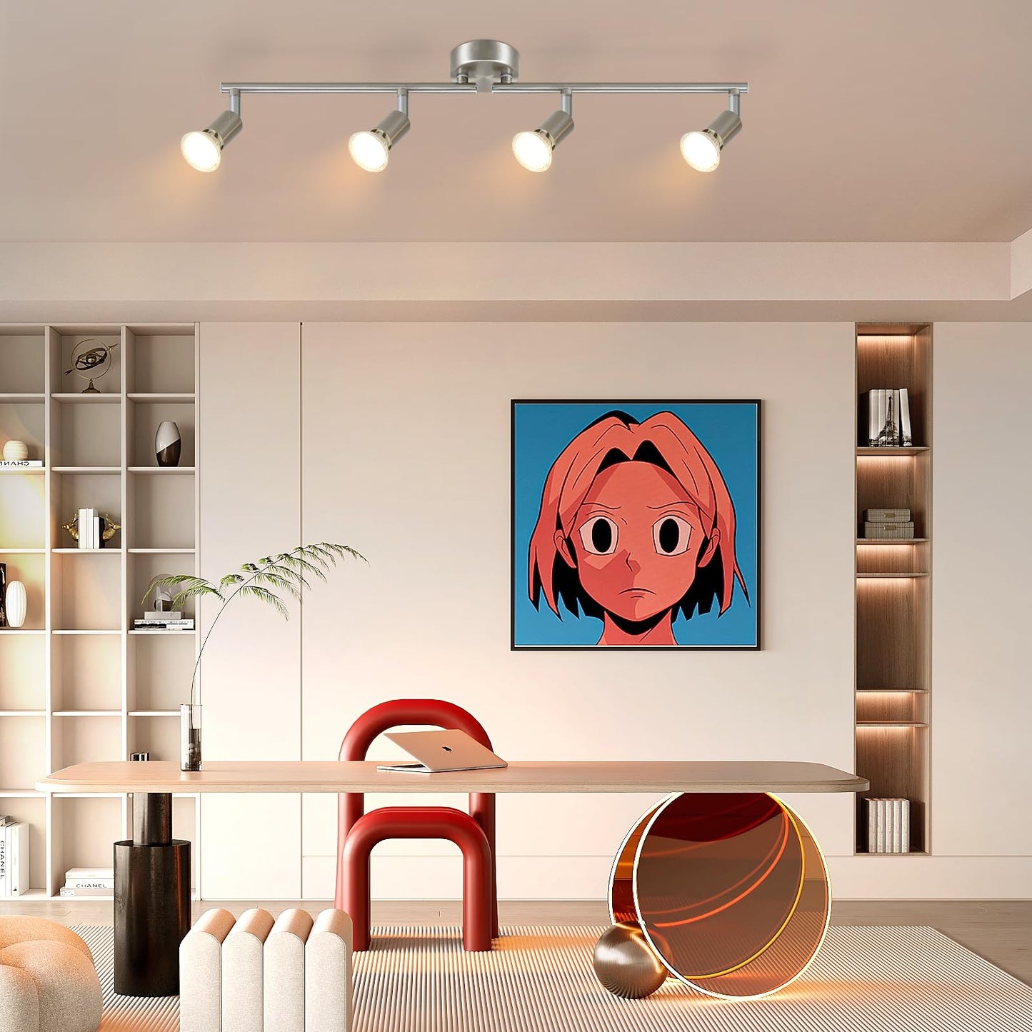 ZMH LED Deckenstrahler 4 Flammig Wohnzimmer - Deckenleuchte Modern Deckenlampe GU10 Deckenspot Schwenkbar 330¡ãDrehbar Spot Strahler Lampe Edelstahl Decke Schlafzimmer innen Ohne Leuchtmittel