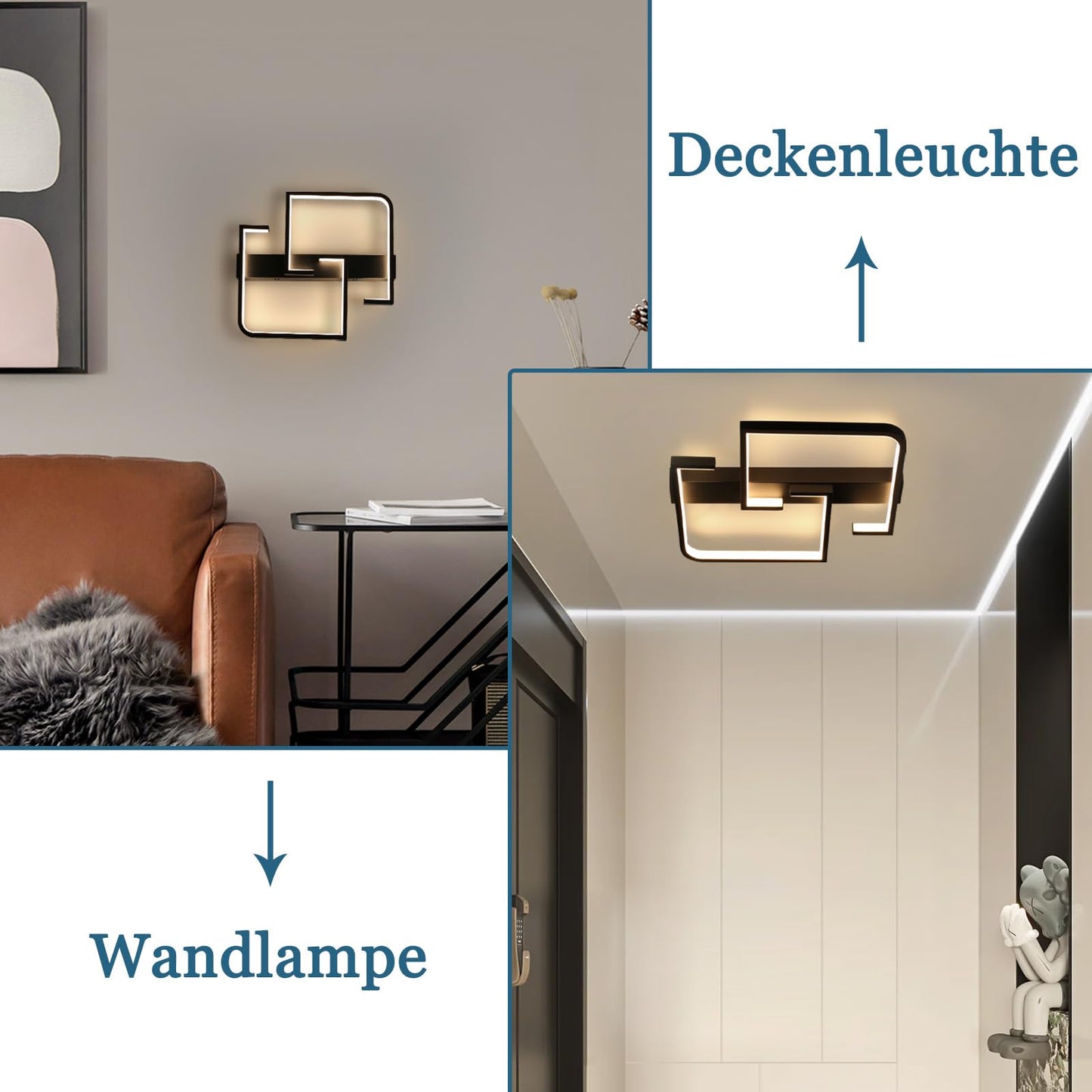 ZMH Deckenleuchte LED Deckenlampe Schwarz Klein Flurlampe 19W 30CM K¨¹chenlampe Modern Warmwei? 3000K Geometrie Design Schlafzimmerlampe f¨¹r Flur Schlafzimmer K¨¹che Wohnzimmer Studio