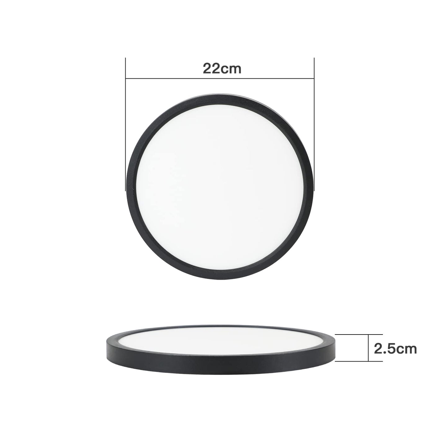 ZMH Deckenlampe LED Deckenleuchte Flach - Schlafzimmerlampe ?22cm Badezimmerlampe Schwarz 15W Schlafzimmer Deckenbeleuchtung Badlampe IP44 K¨¹chenlampe Rund Flurlampe Warmwei? f¨¹r Badezimmer K¨¹che Flur