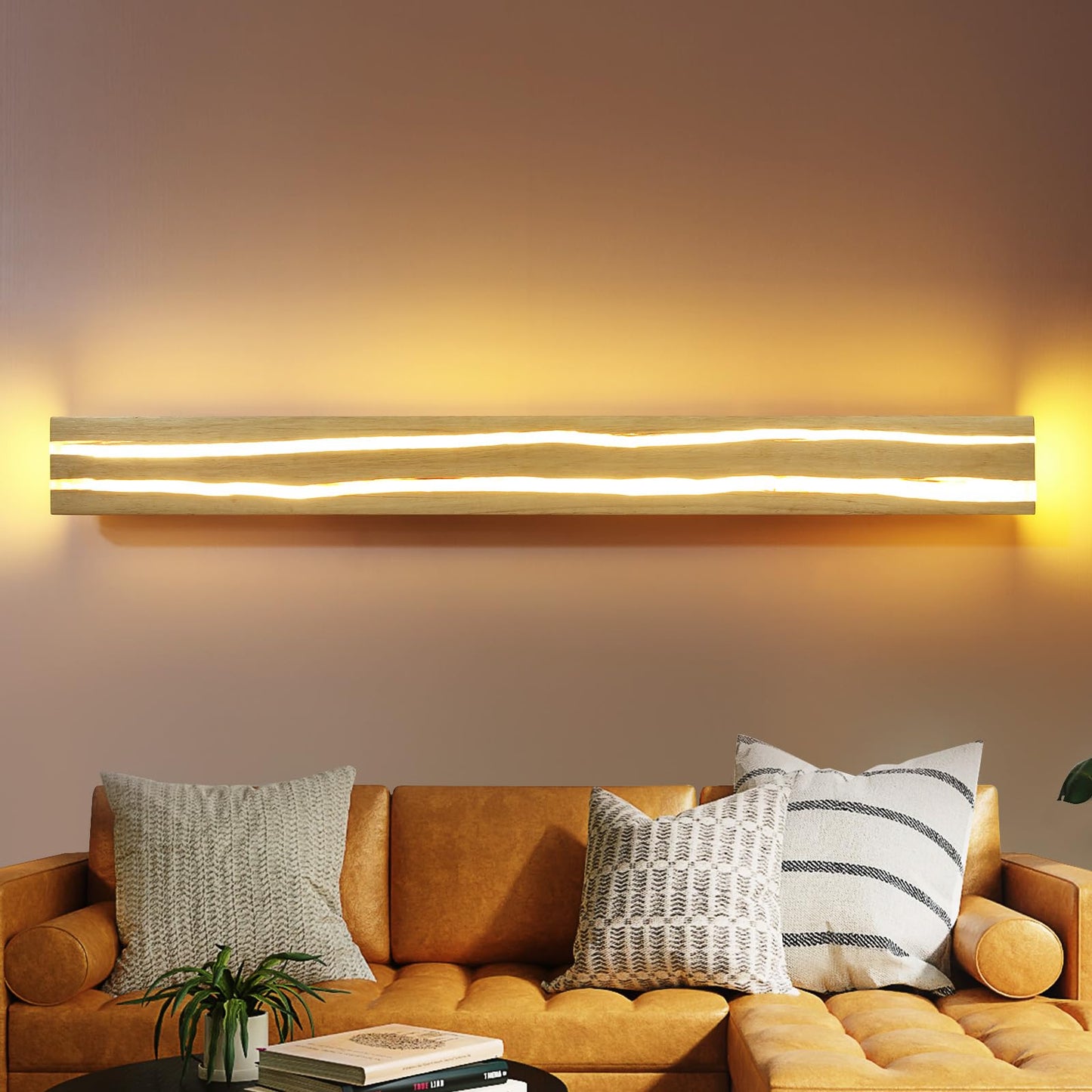 ZMH Wandlampe LED Wandleuchte Holz - 16W Flurlampe Innen 100CM Warmwei? Treppenhauslampe Modern Wohnzimmerlampe Design Schlafzimmerlampe Wandbeleuchtung f¨¹r Wohnzimmer Schlafzimmer Flur Treppenhaus