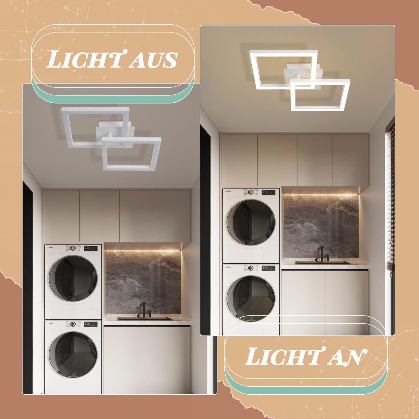 ZMH Deckenlampe LED Deckenleuchte K¨¹che - Modern K¨¹chenlampe 24W Wohnzimmerlampe Design Flurlampe Warmwei? Schlafzimmerlampe Flur Deckenbeleuchtung Eckig Wei? f¨¹r Wohnzimmer Schlafzimmer