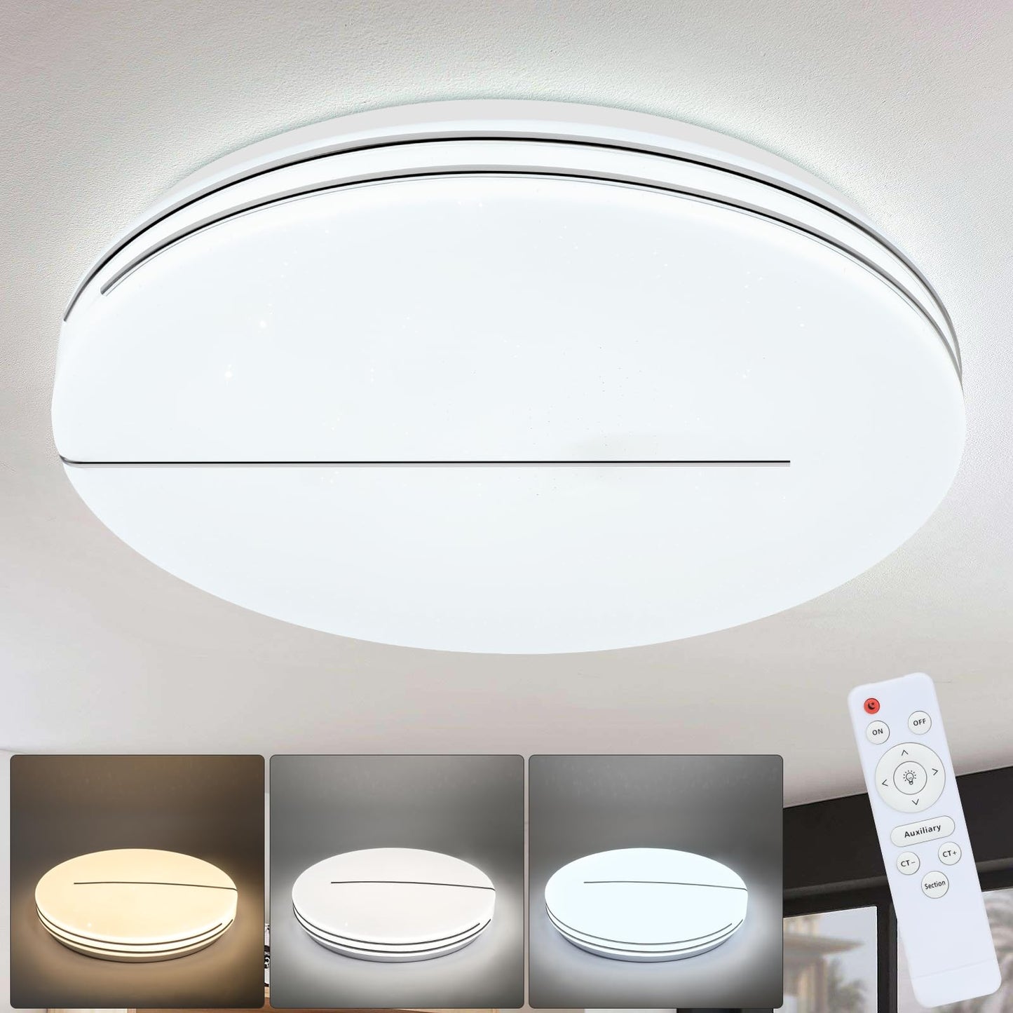 ZMH Deckenlampe LED Deckenleuchte Wohnzimmer - ?40cm Wohnzimmerlampe Dimmbar mit Fernbedienung 44W Schlafzimmerlampe Sternenhimmel Modern Schlafzimmer Deckenbeleuchtung Rund f¨¹r K¨¹che Flur