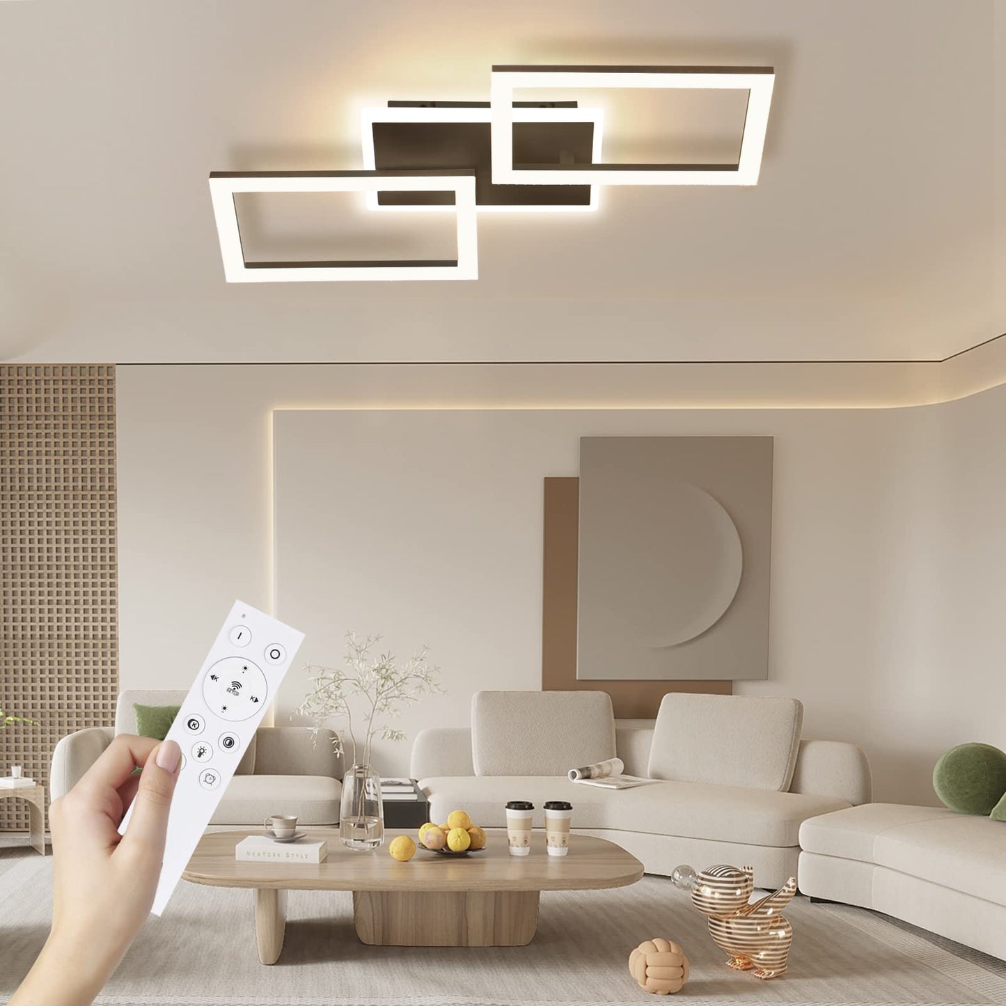 ZMH LED Deckenleuchte Deckenlampe : Schwarz Schlafzimmerlampe 46W Dimmbar Modern Wohnzimmerlampe mit Fernbedienung eckig Deckenbeleuchtung K¨¹chenlampe f¨¹r B¨¹ro Flur